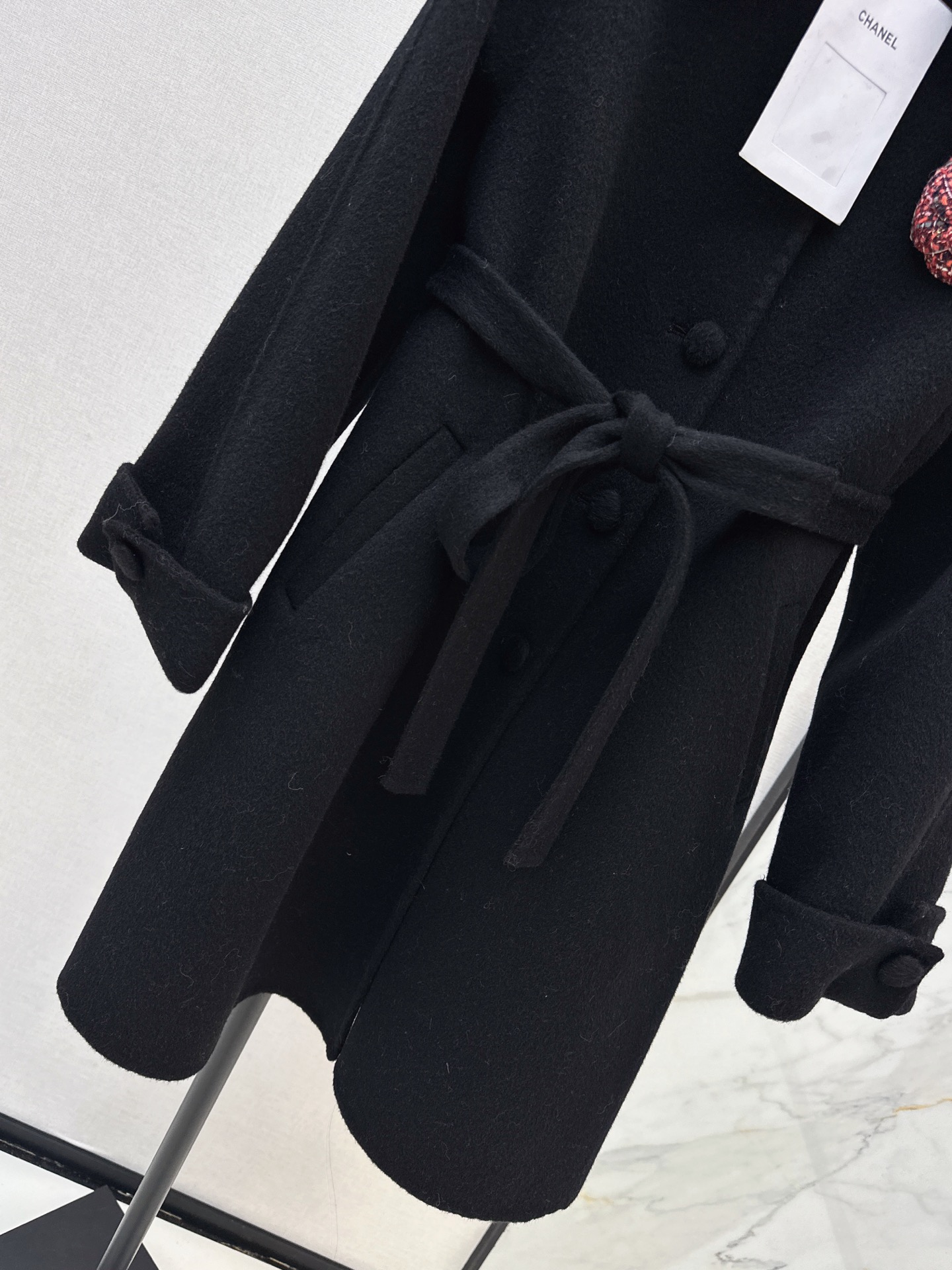 Chan 26fw 3d floarl belted overcoats