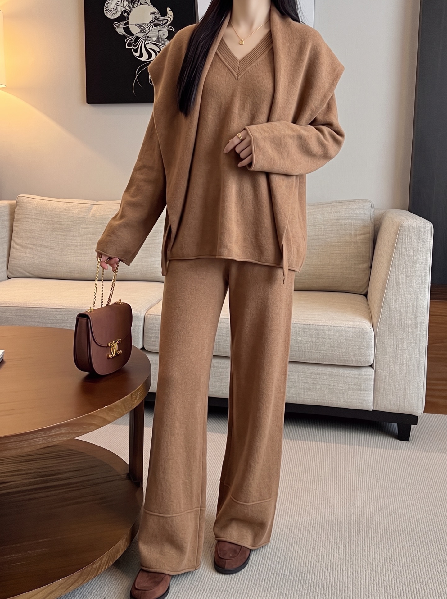 Row 26fw wool cape sweater pants sets