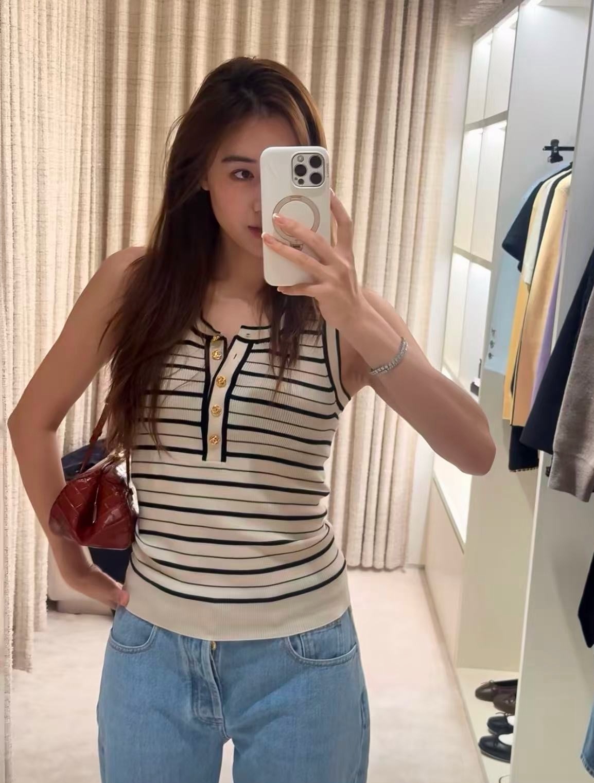Chan 26fwstripe knit vest