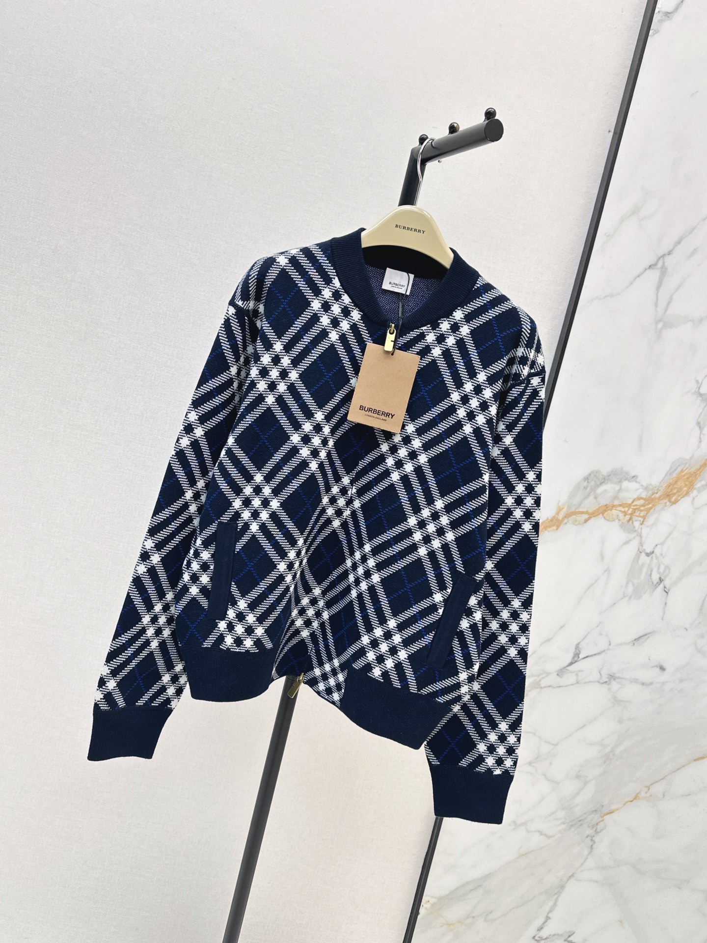 Bur 26fw check knit cardigan