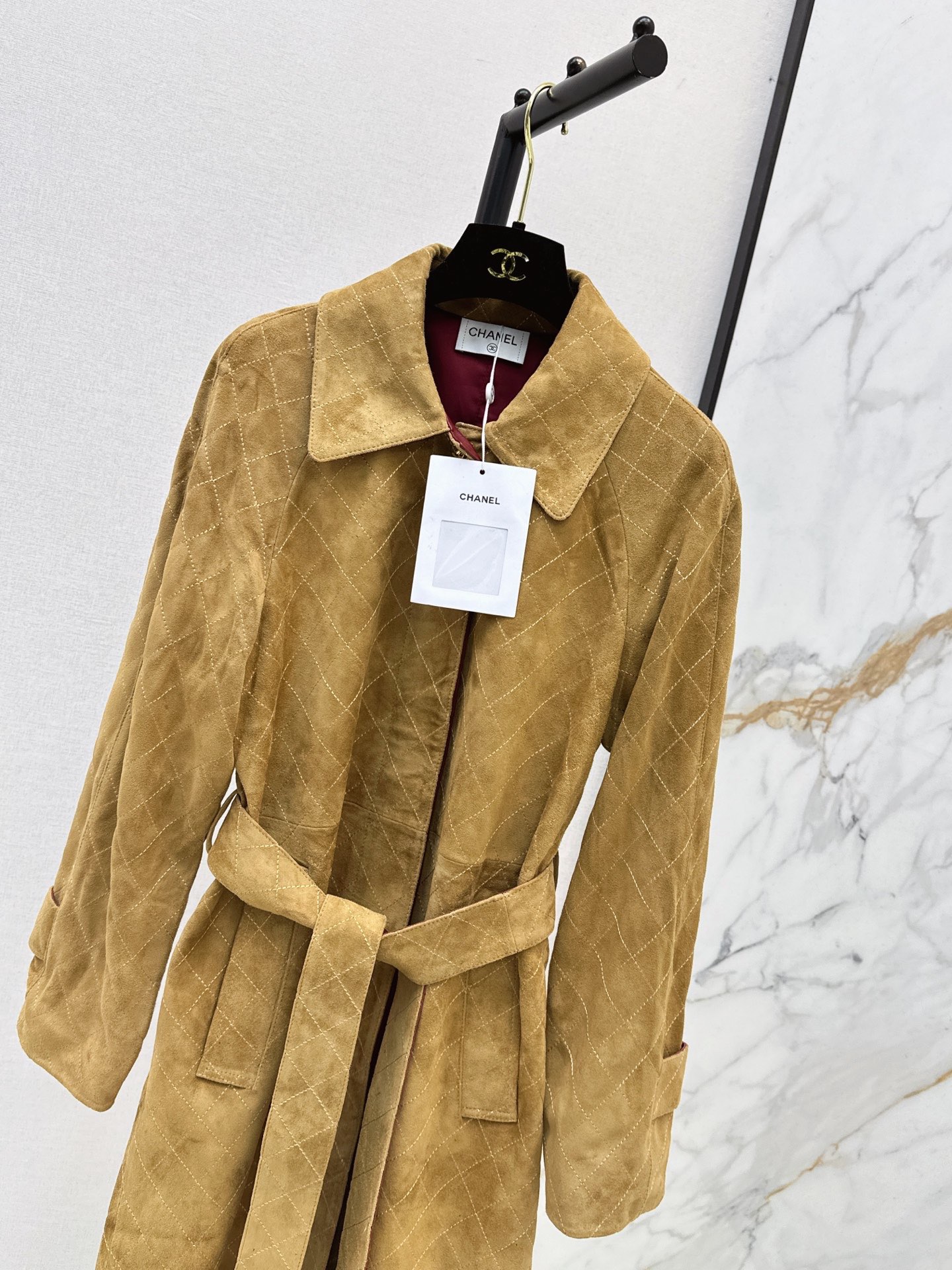 Chan 26fw suede fleece belted long jacket