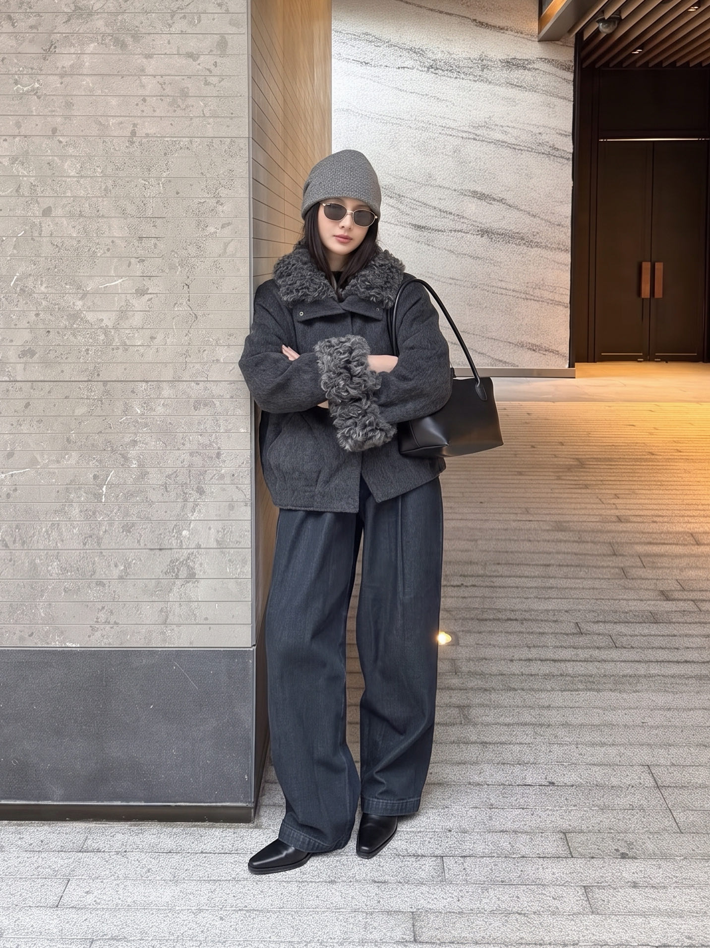 Max 26fw fur-trim woolen jacket