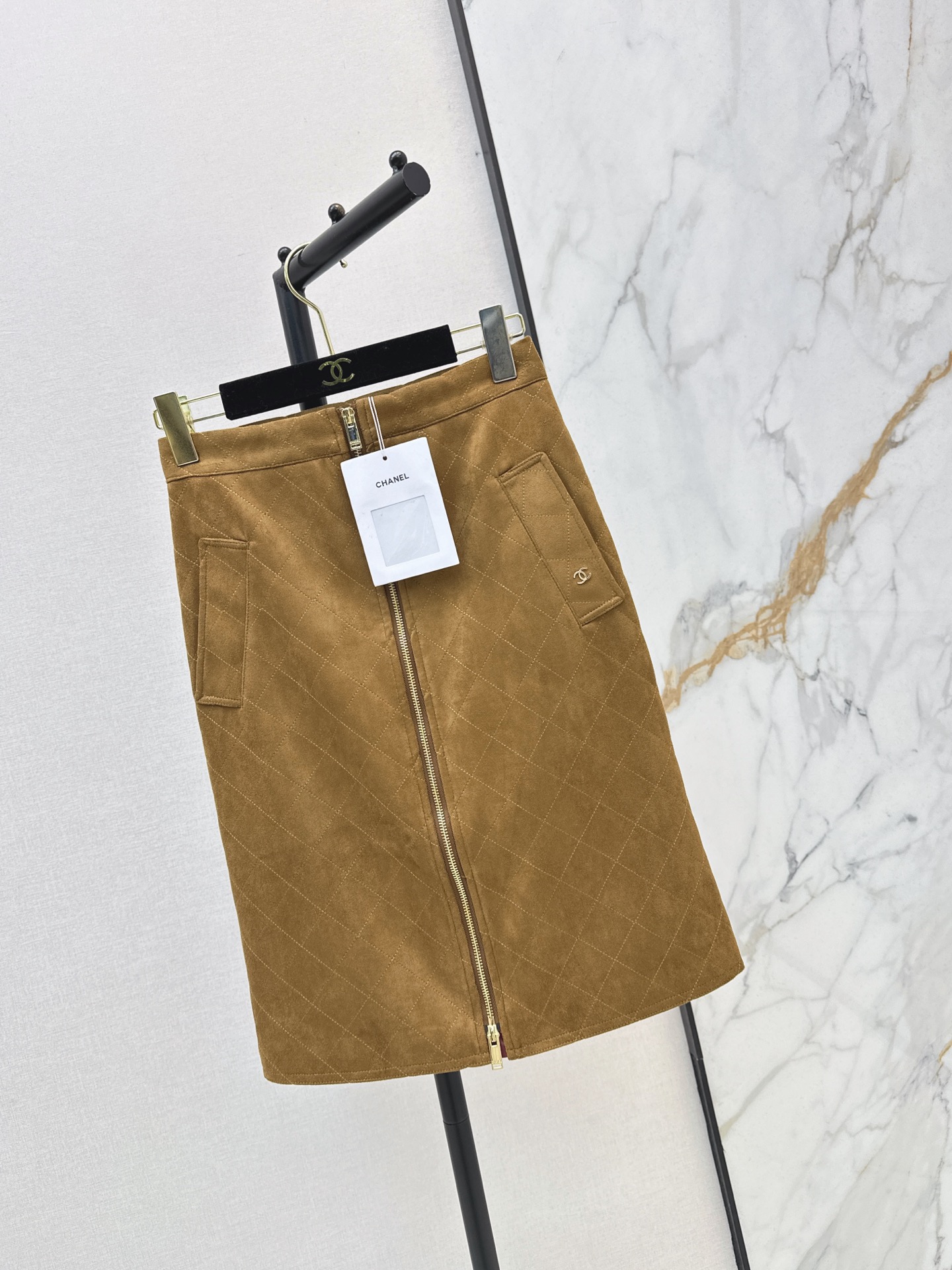 Chan 26fw suede fleece A-line zipper skirt