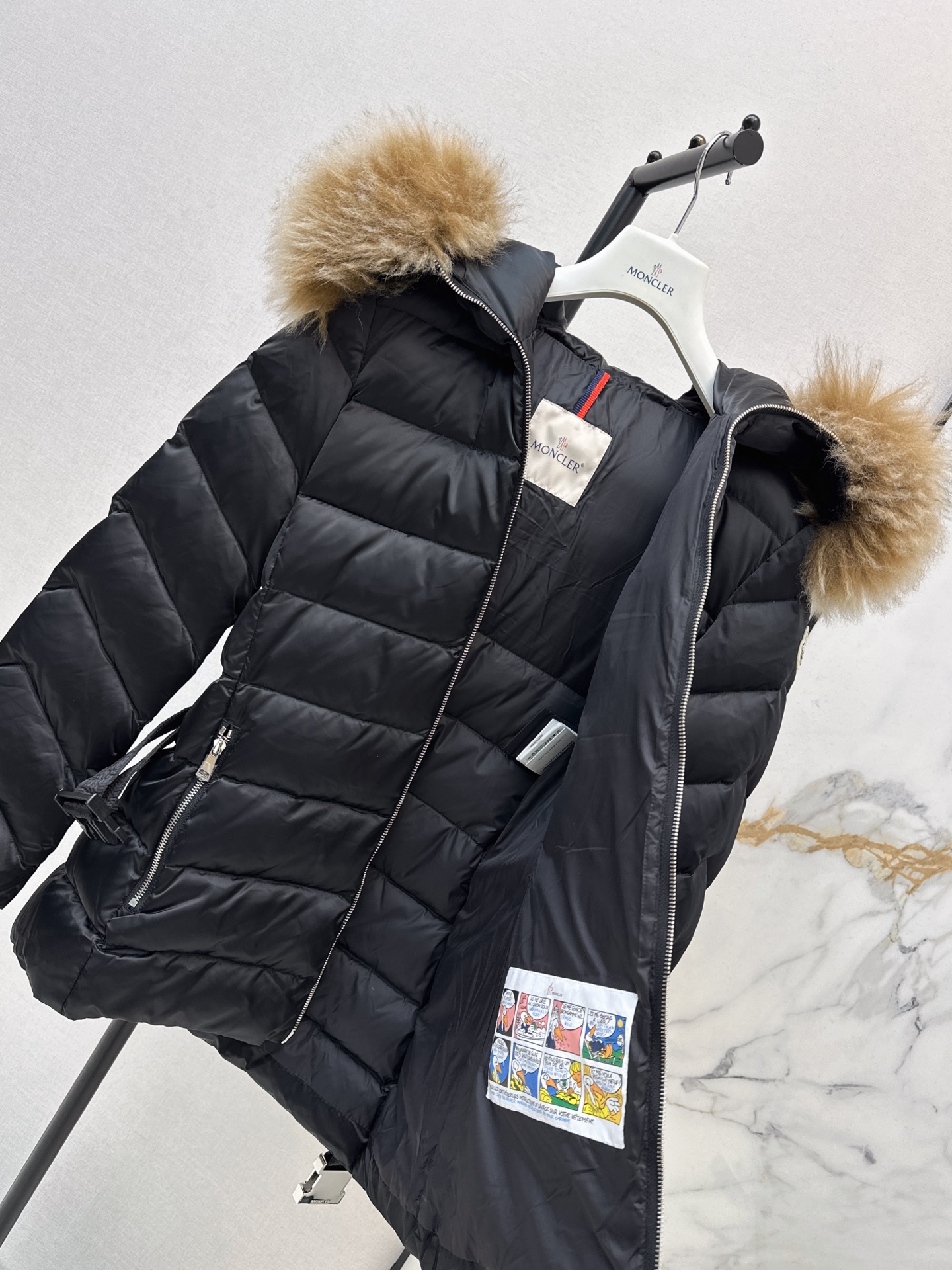 Monc 26fw fur-trim hooded belted down jacket