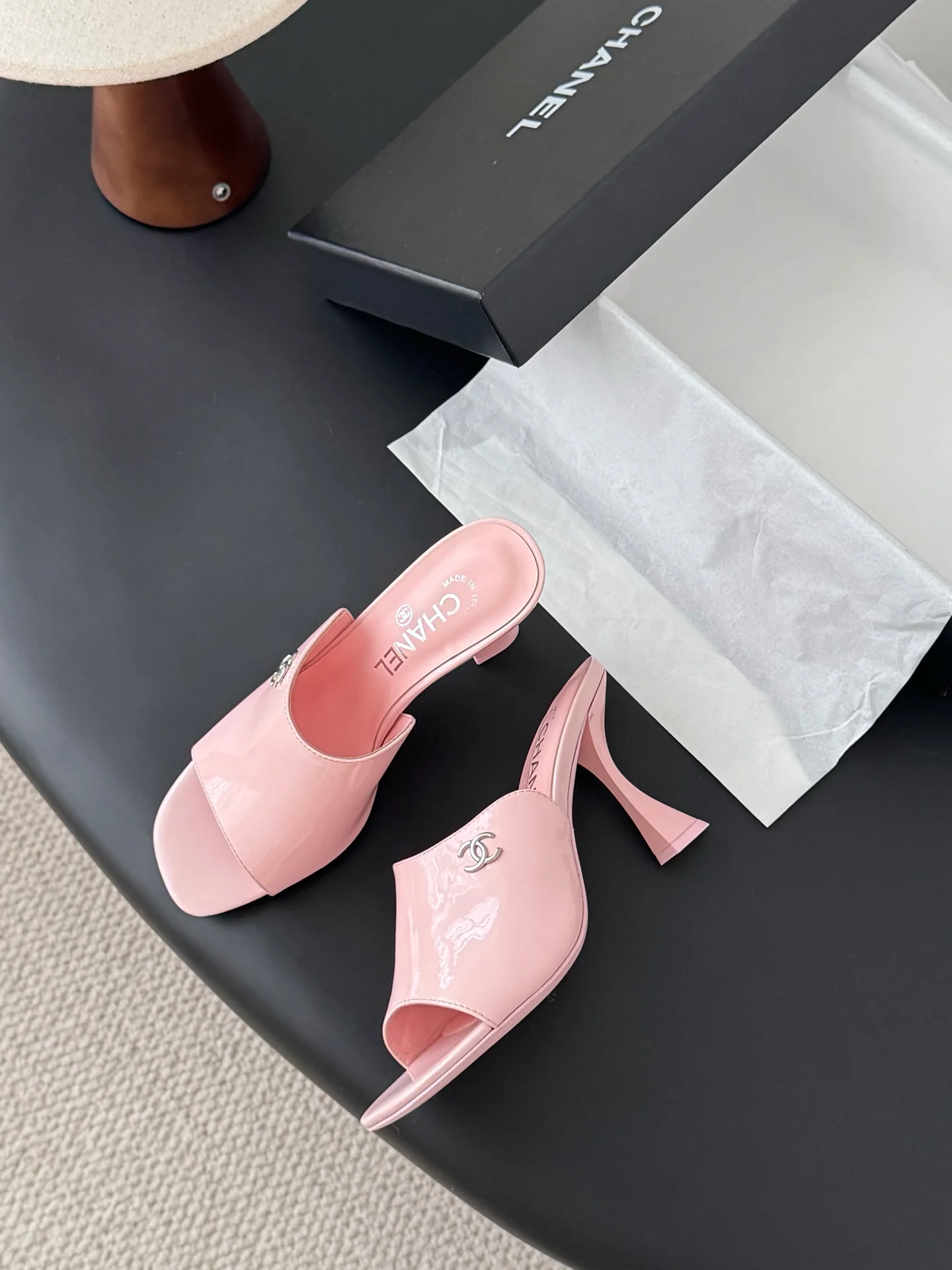 Chan 25fw high heeled slides sandals