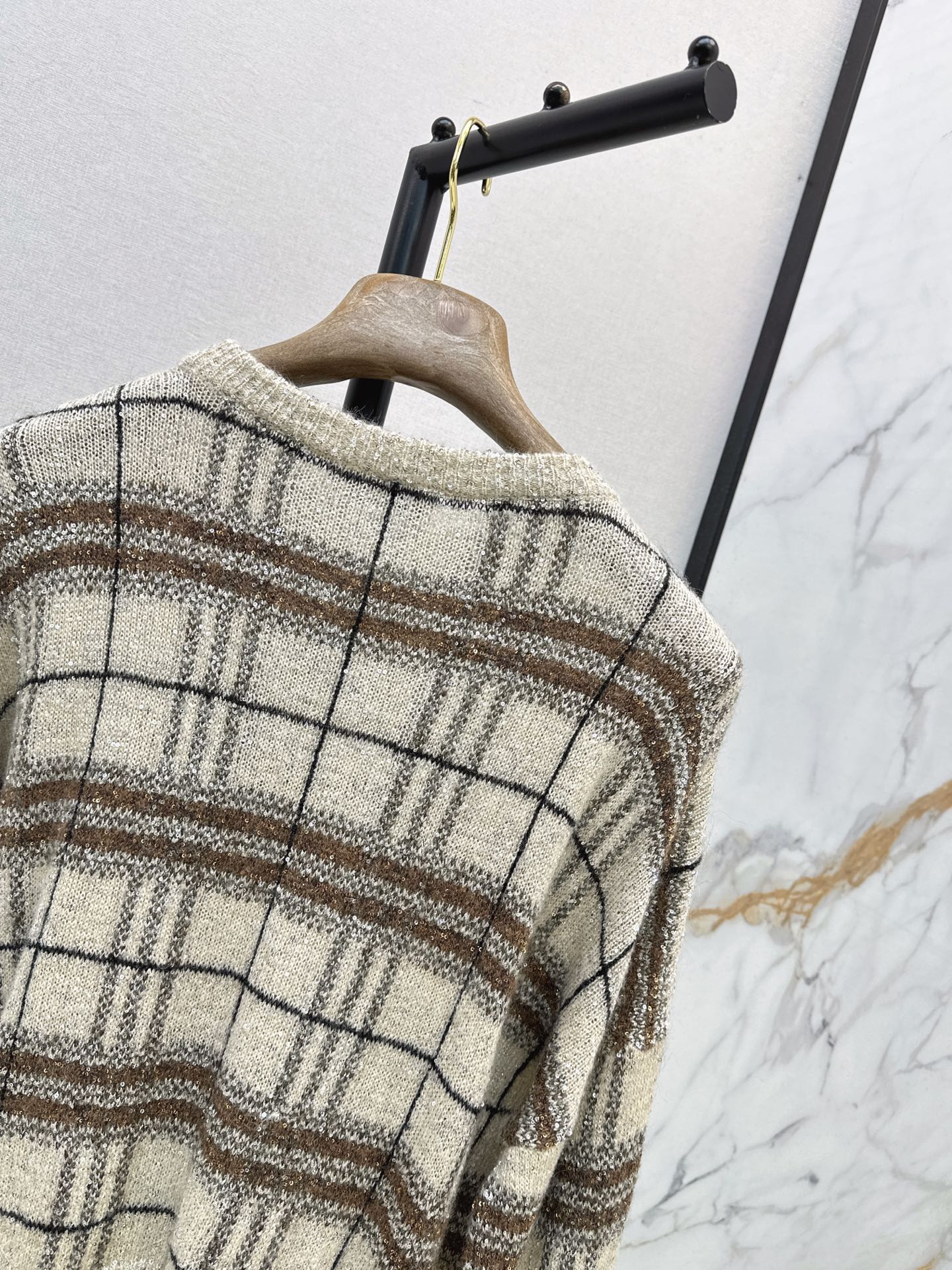 Brun 26fw plaid knit sweater