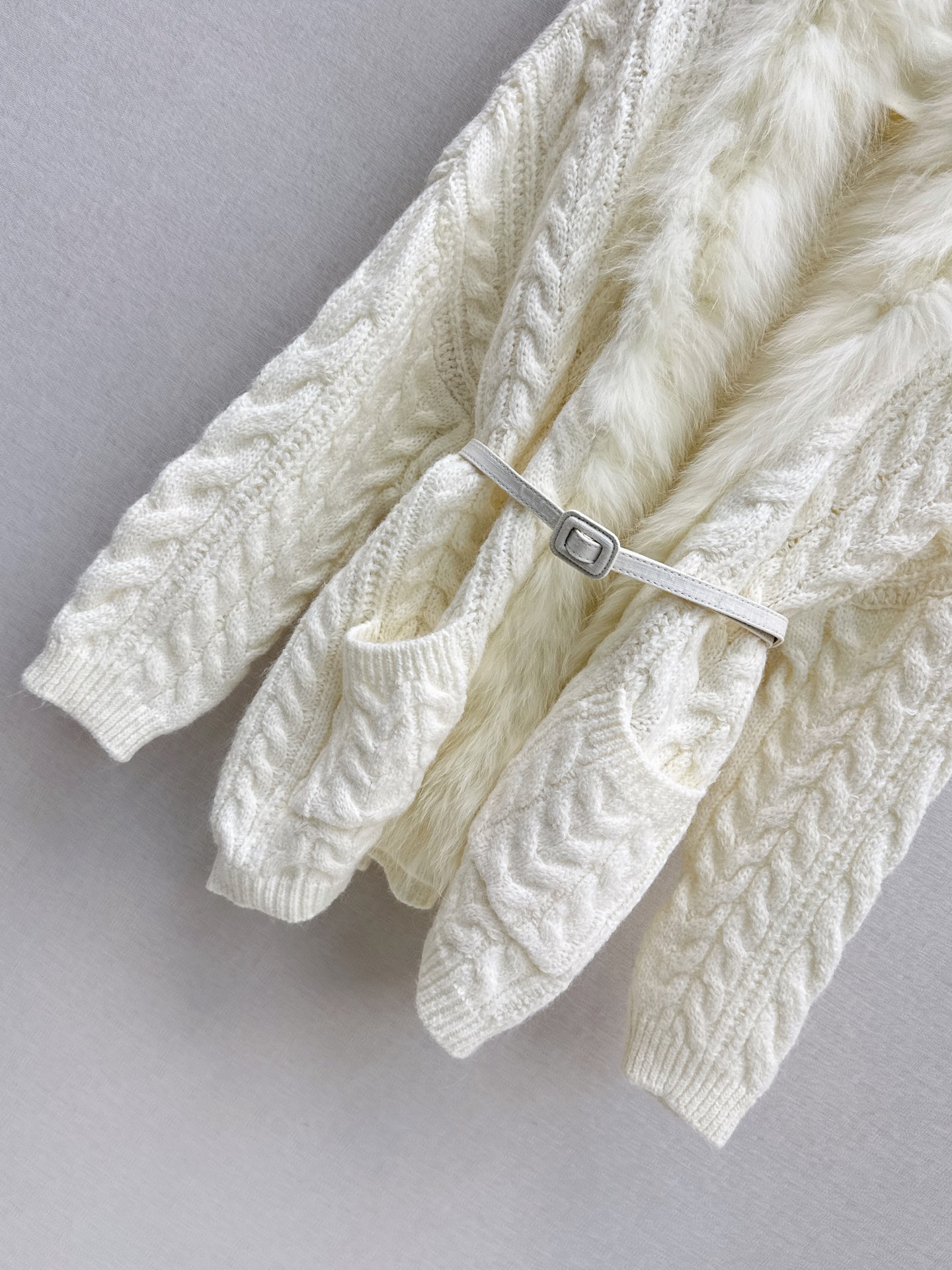Fen 26fw fur-trim knit cardigan