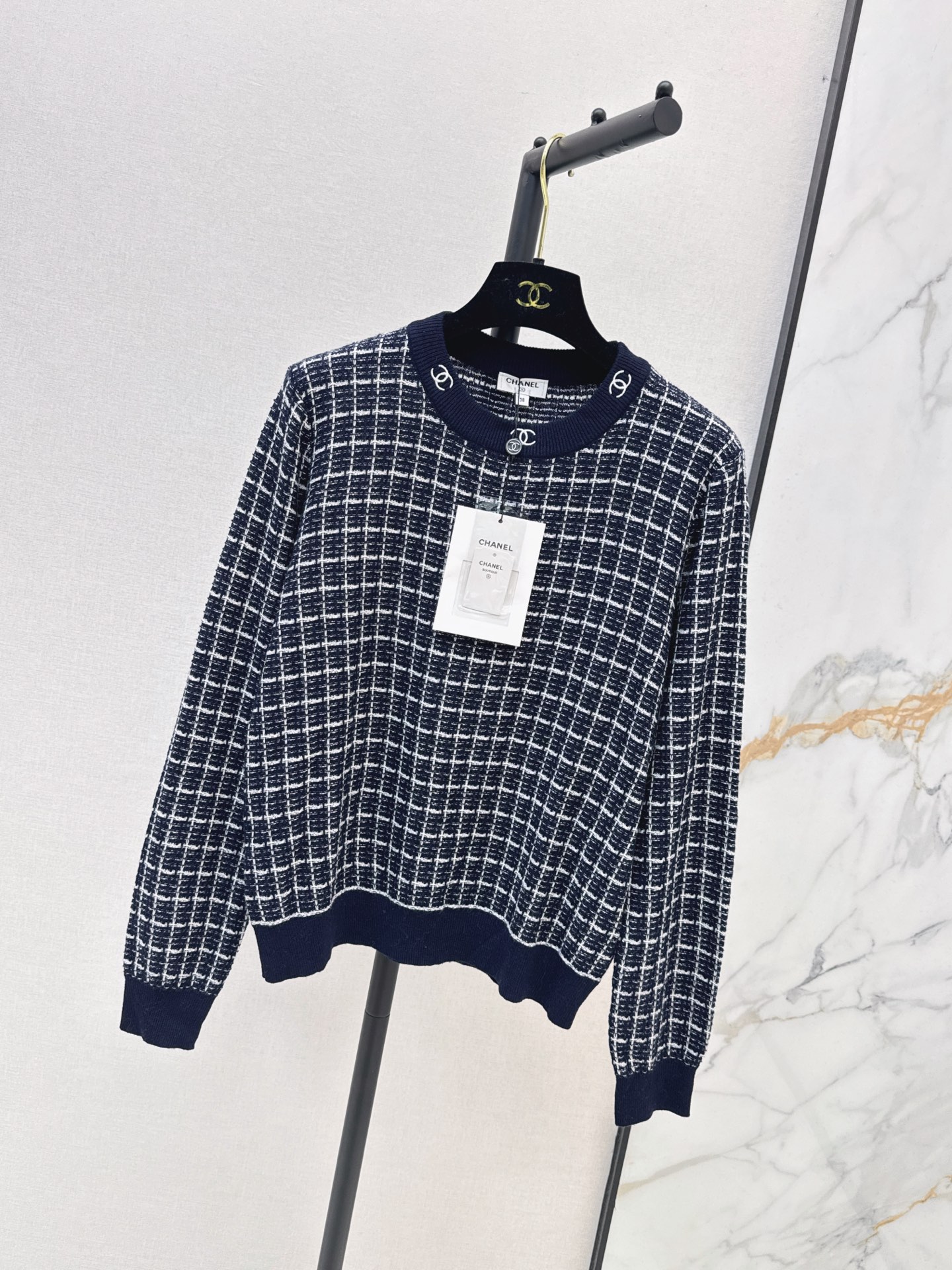 Chan 26fw check jacquard sweater