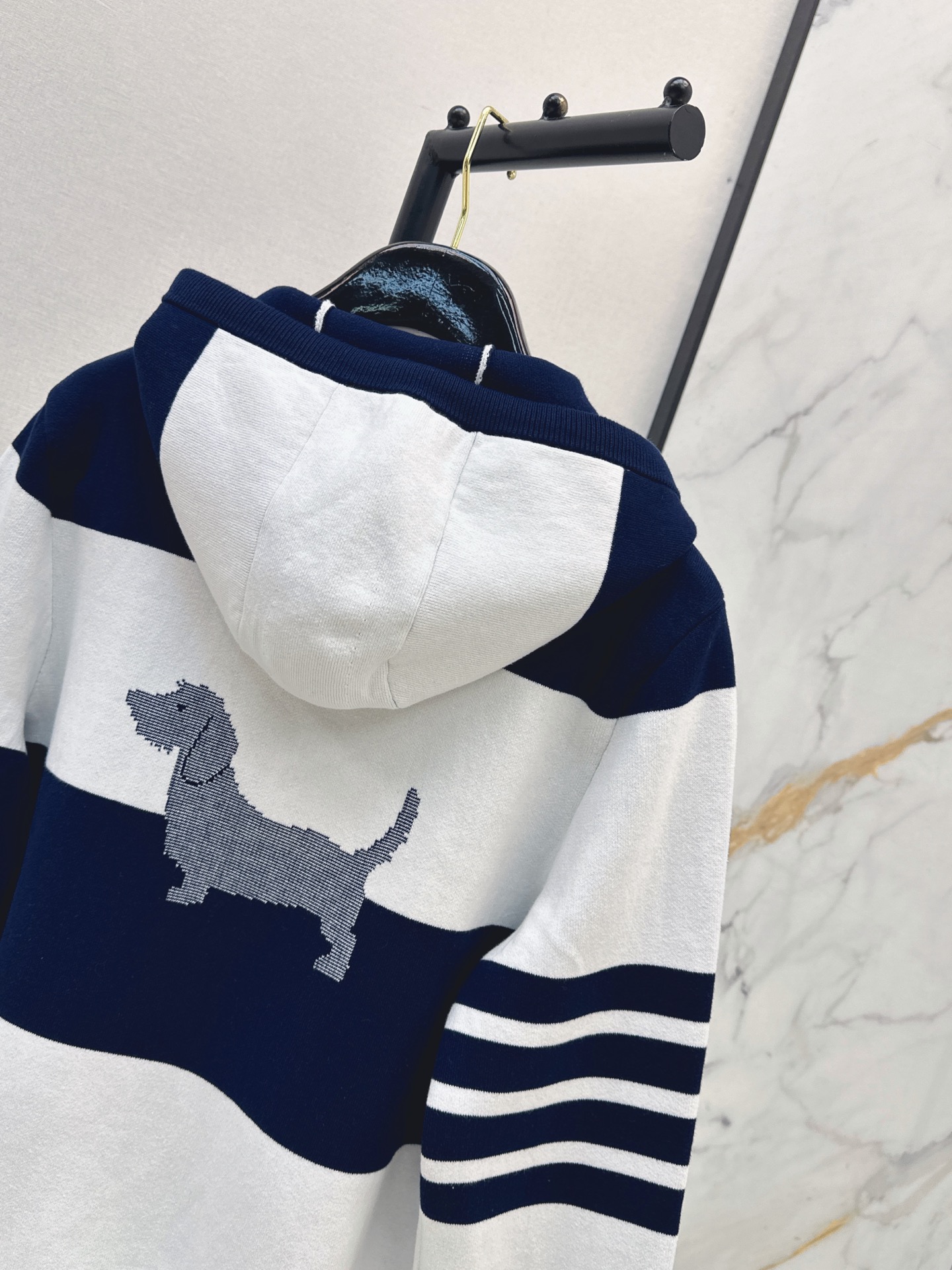 Thom 26fw stripe hooded knitwear