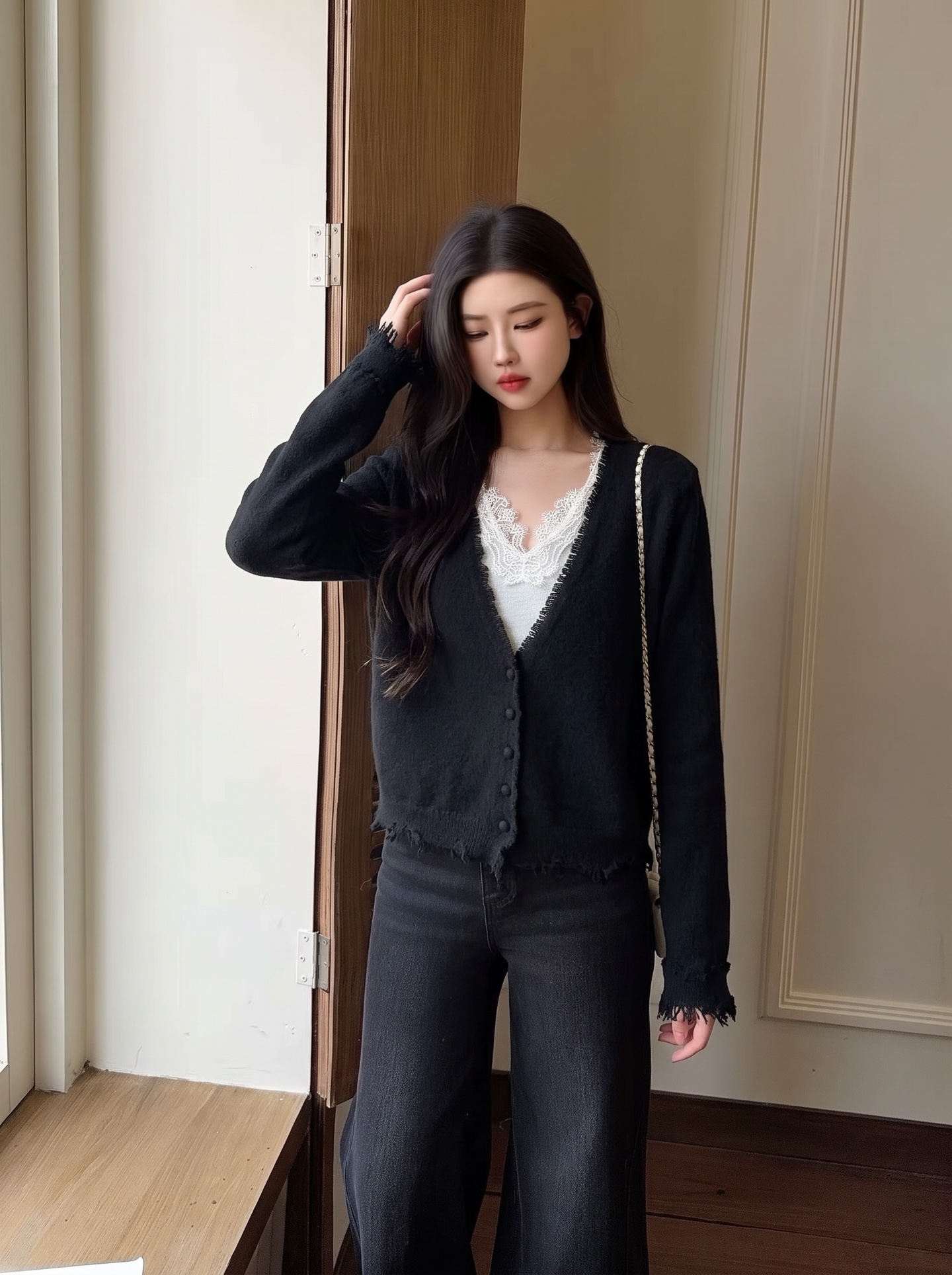 ES 26fw lace contract wool cardigan