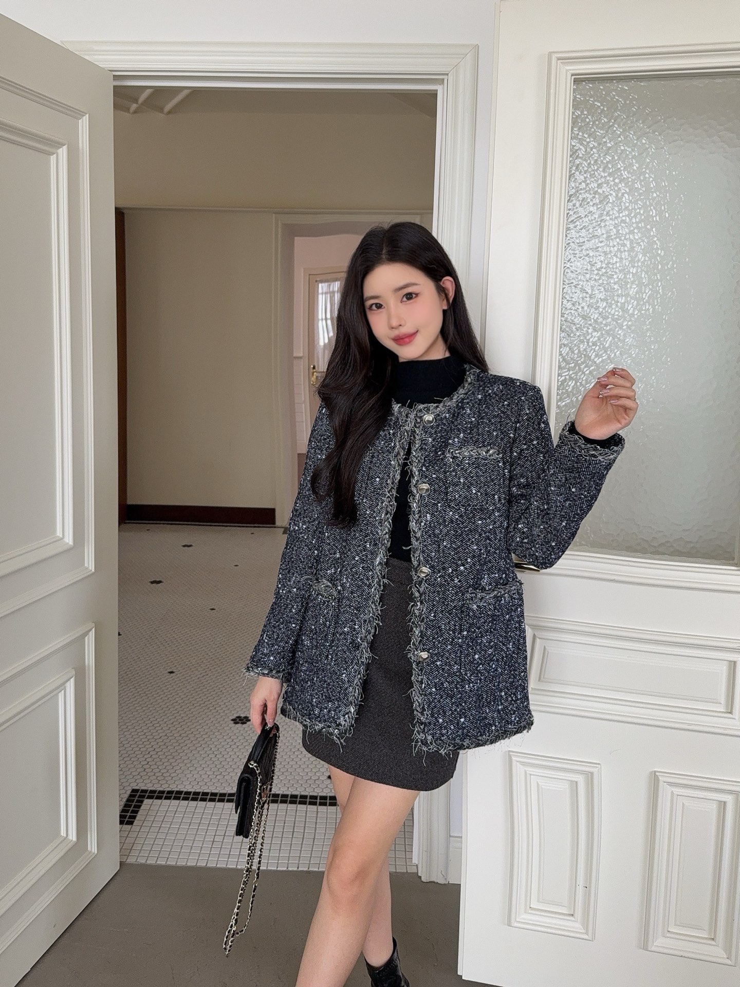 Chan 26fw goose down filled tweed woven jacket