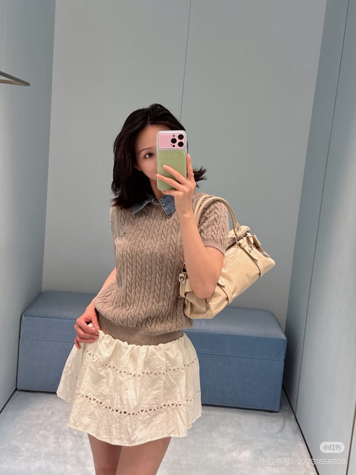 Miu 26fw denim collar knit top