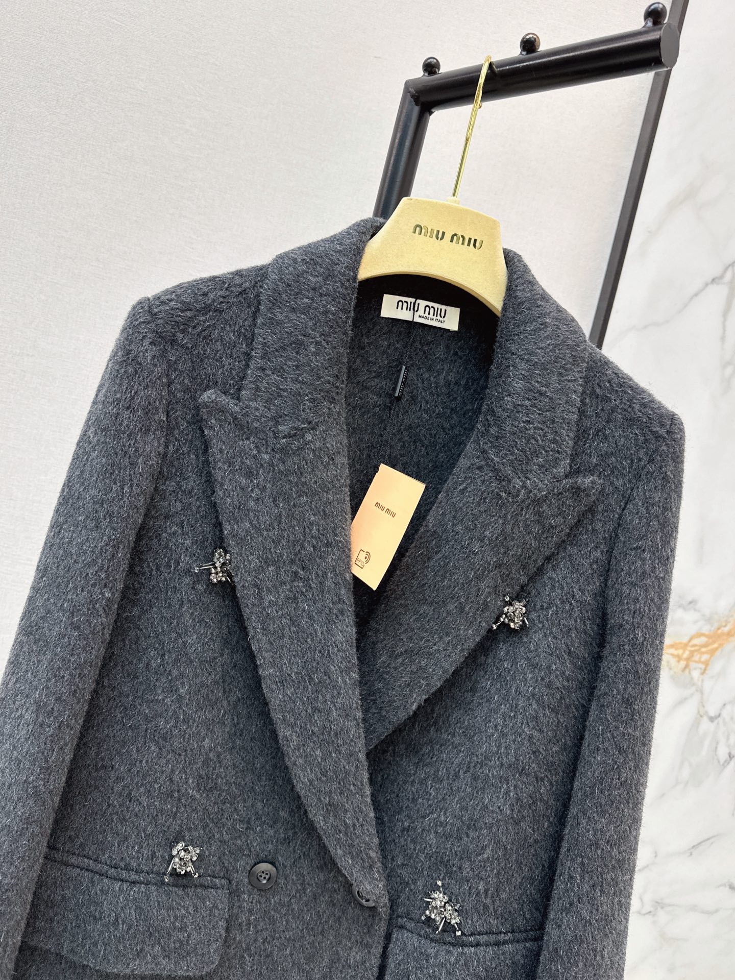 Miu 26fw rhinestone woolen overcoast