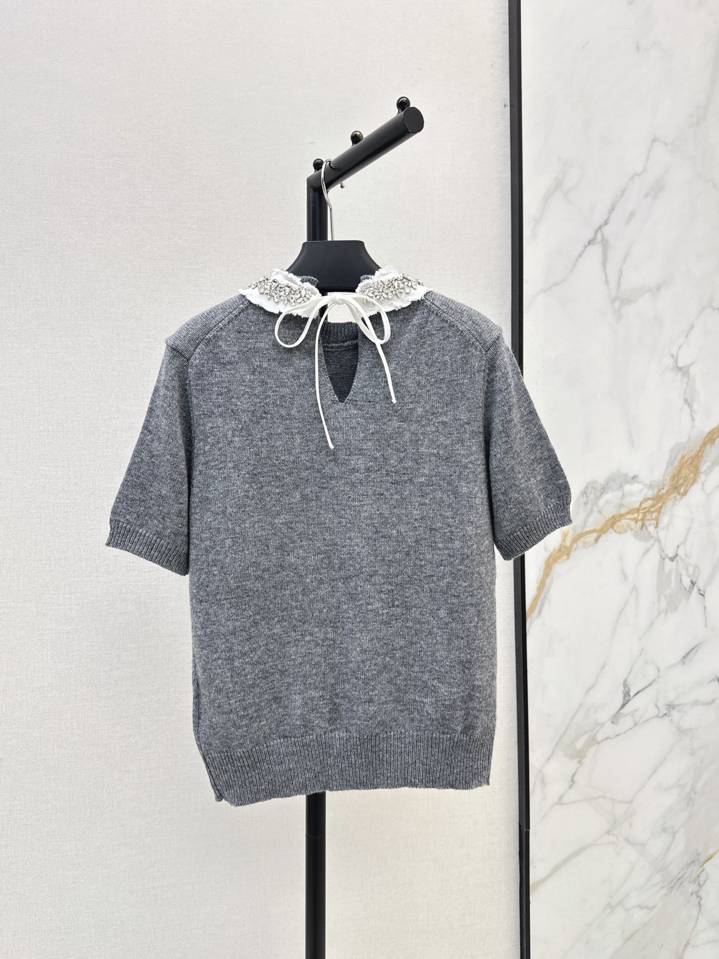 Pra 26fw rhinestone knit top