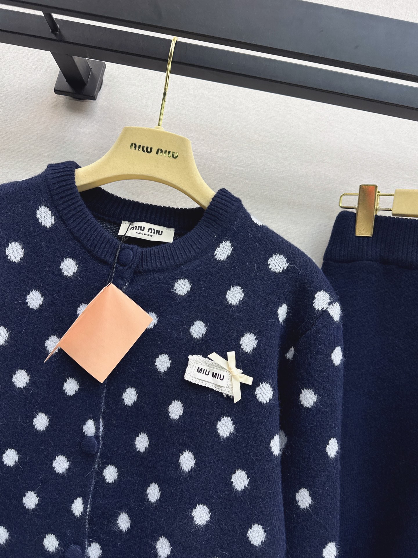 Miu 26fw polka-dot knit cardigan skirt sets