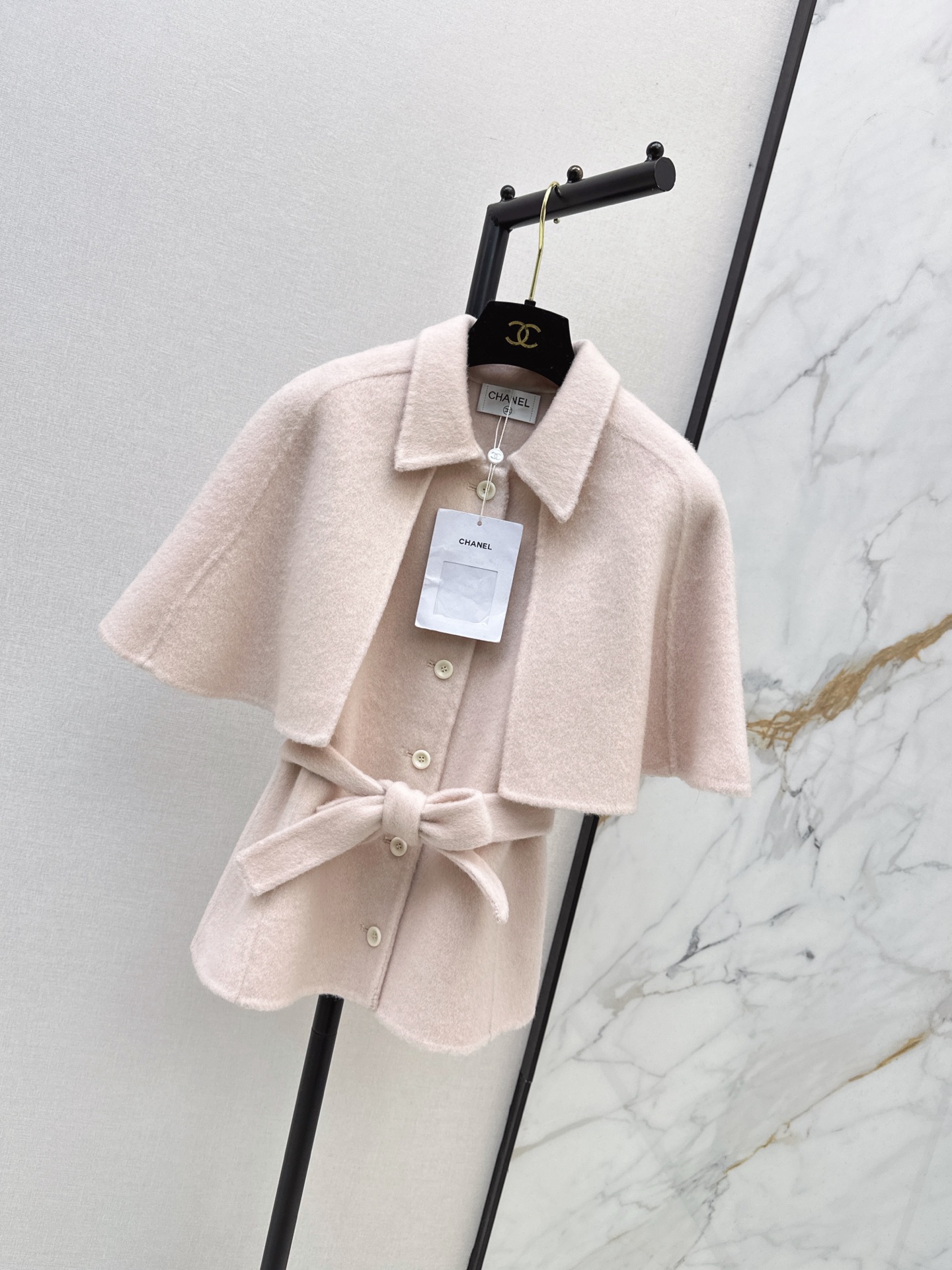 Chan 26fw woolen belted vest cape jacket sets