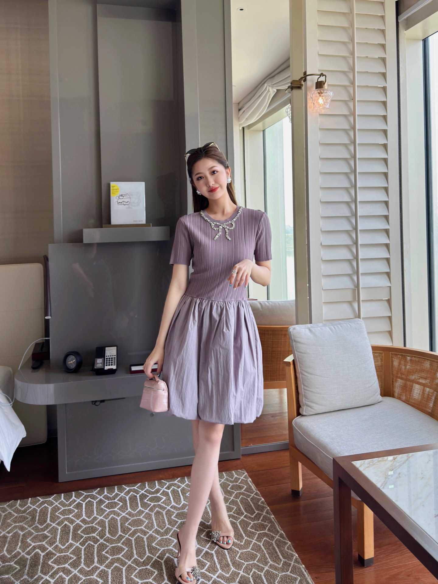 Valen 26ss beading knit contract dress