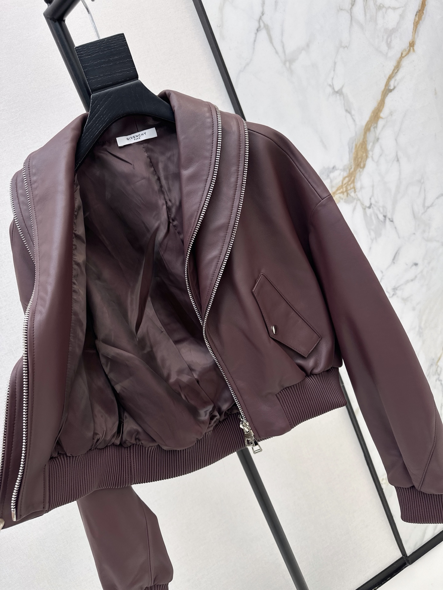 Giv 26fw leather zipper jacket