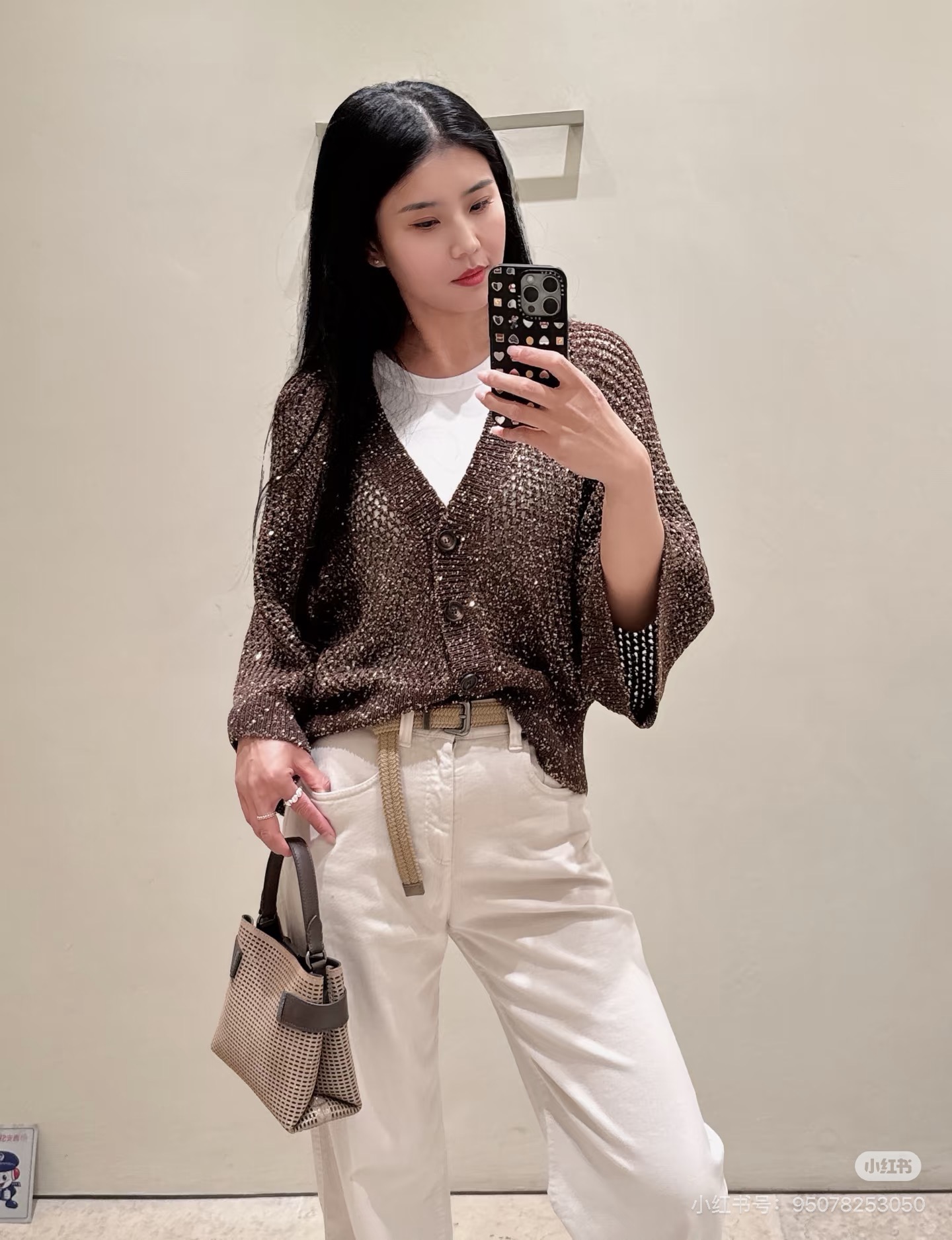 Brun 26fw embroidery sequin cardigan