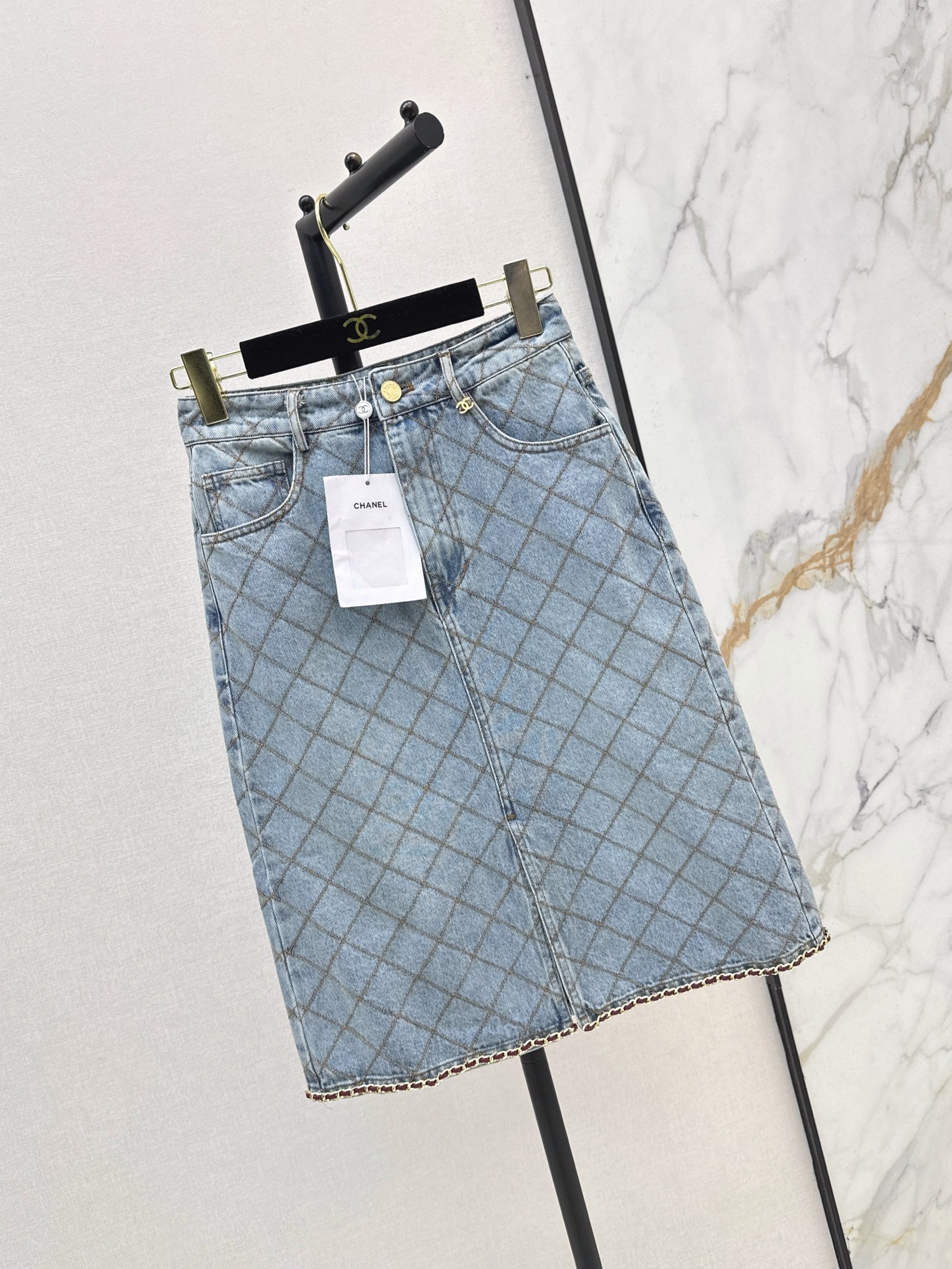 Chan 26fw diamond pattern denim skirt