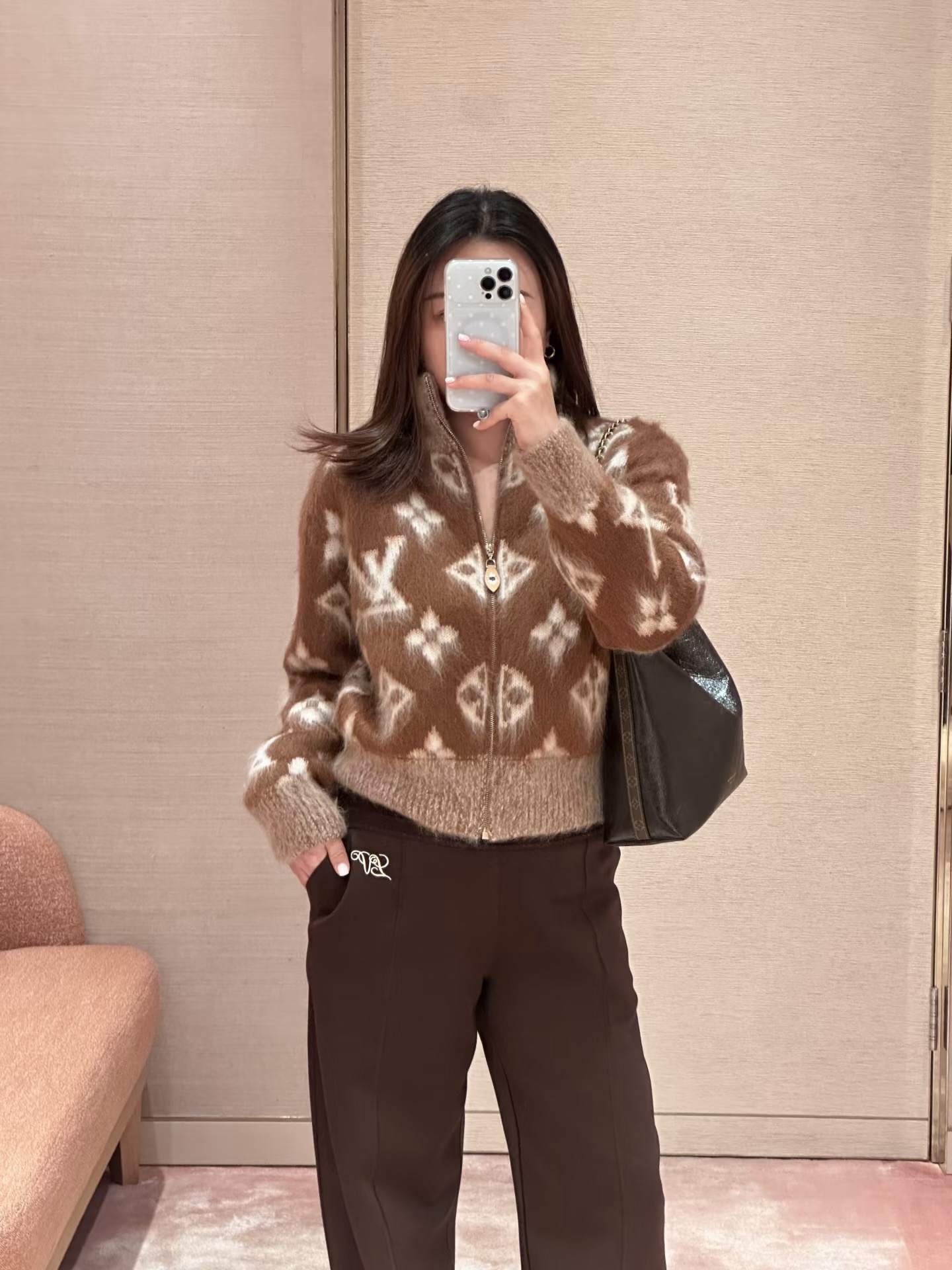 Loui 26fw jacquard zipper knit cardigan