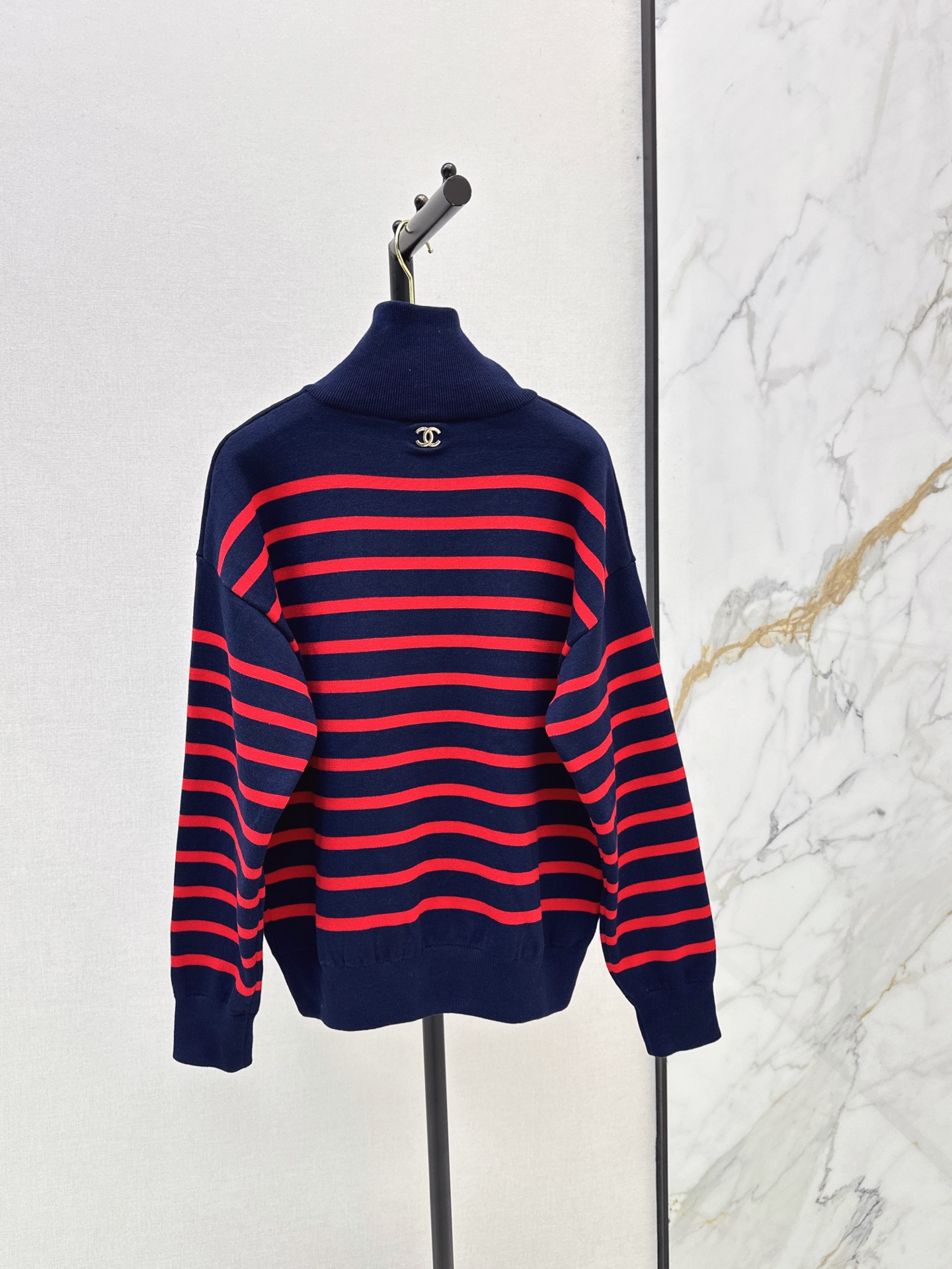 Chan 26fw stripe zip-up knit sweater
