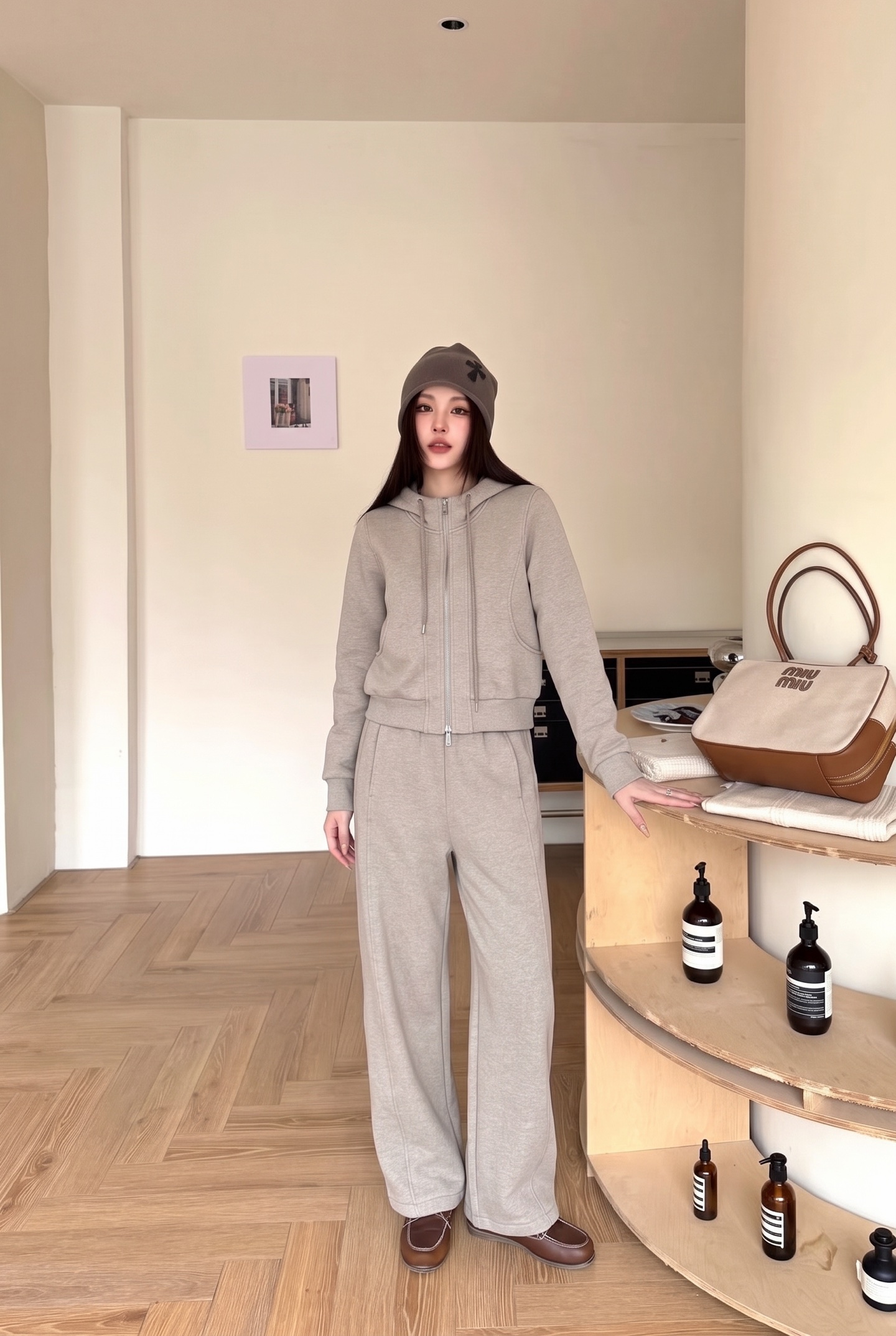 Brun 26fw hooded zipper jacket pants sets