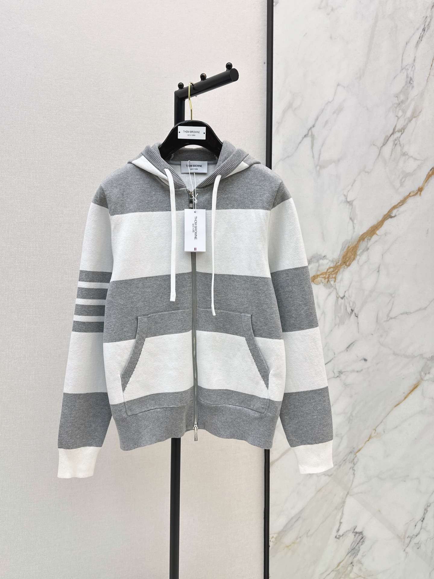Thom 26fw stripe hooded knitwear