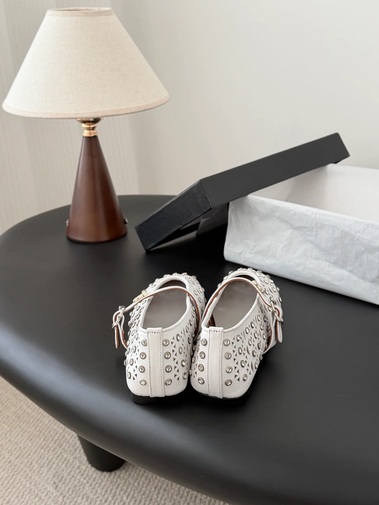 Chan 26ss mary jane hollow rhinestone shoes