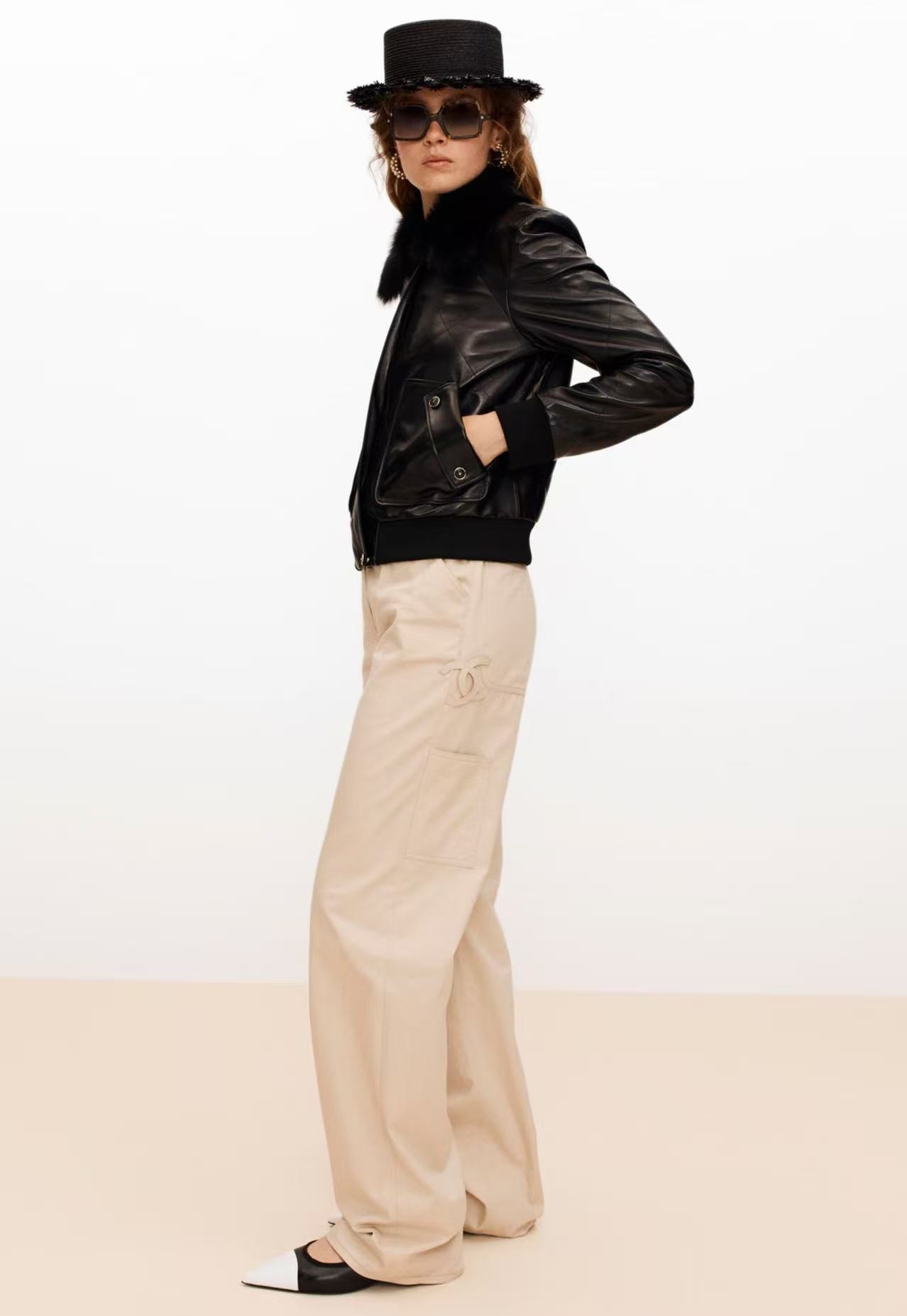 Chan 26fw fur-trim leathjer jacket