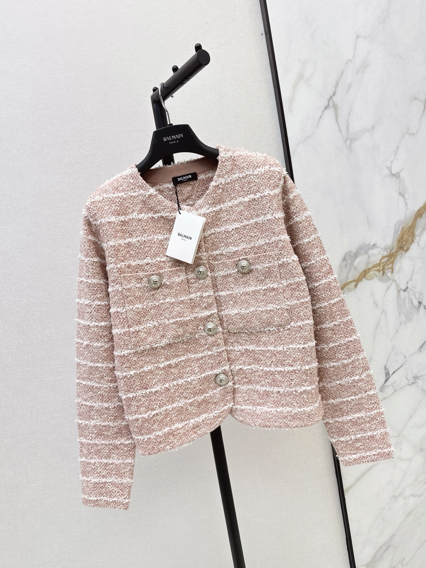 Bal 26fw stripe knit cardigan