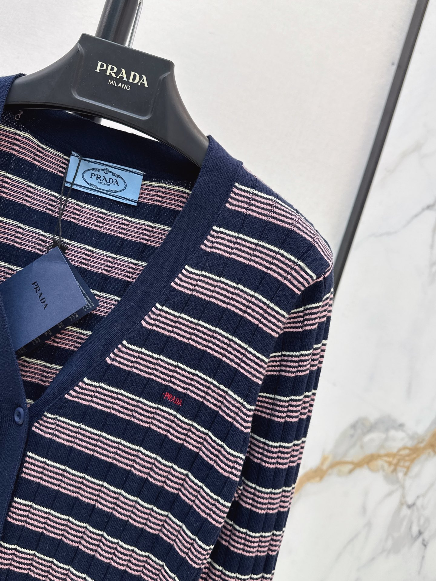 Pra 26fw stripe knit cardigan