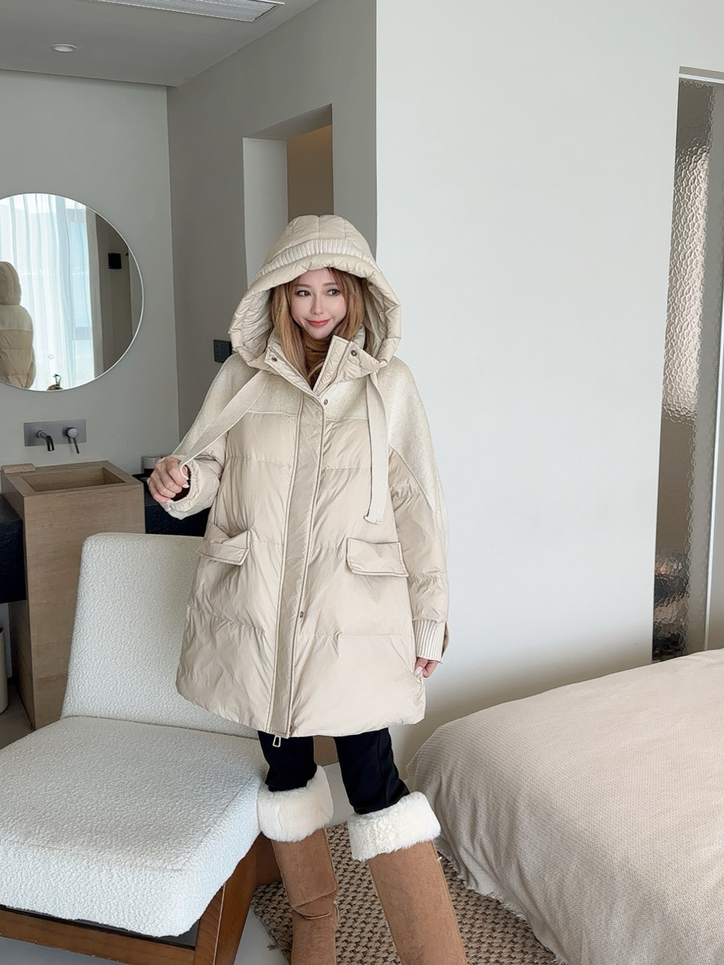 Max 26fw knit contract hooded down jacket
