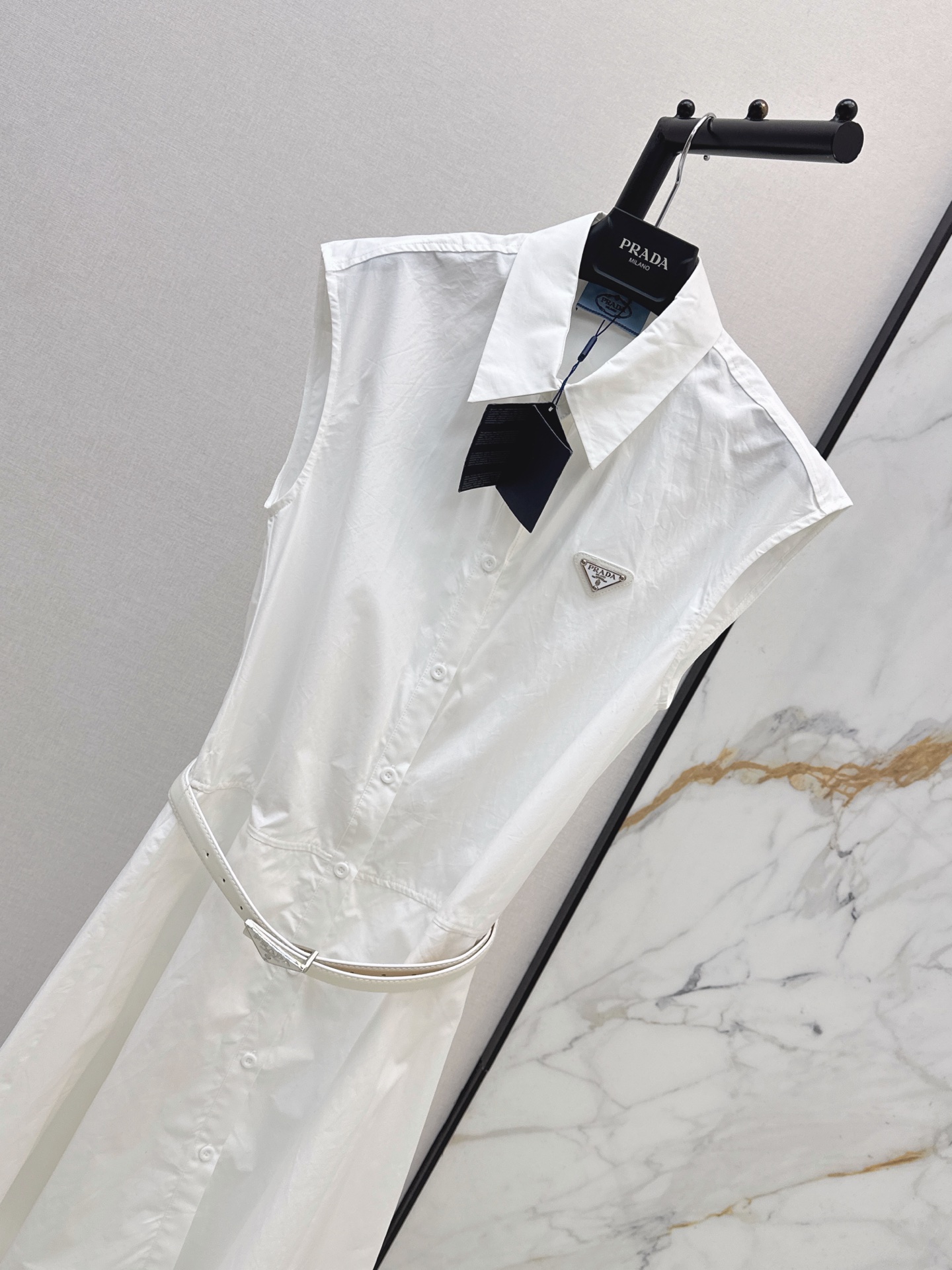 Pra 26ss sleeveless belted shirt dress