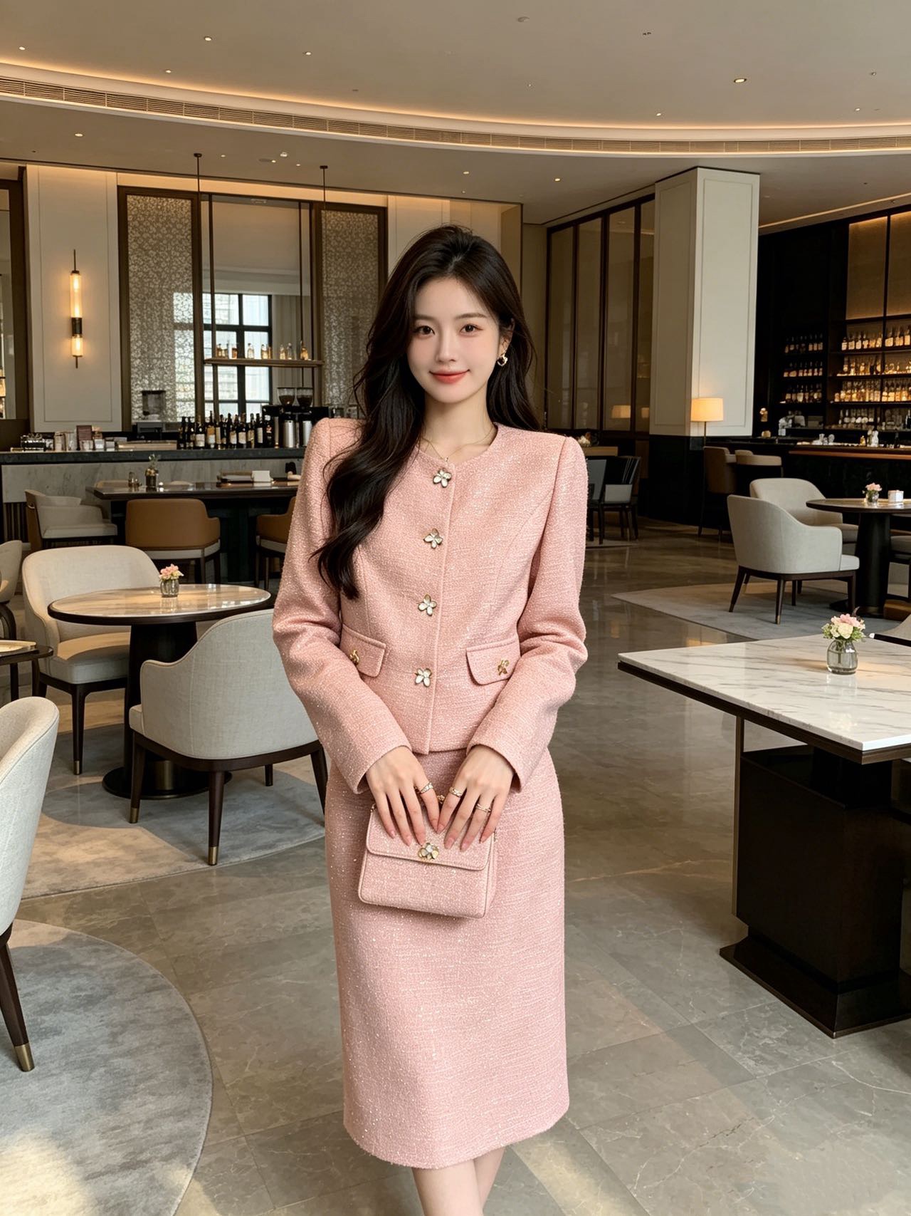 Chan 26fw tweed jacket skirt sets