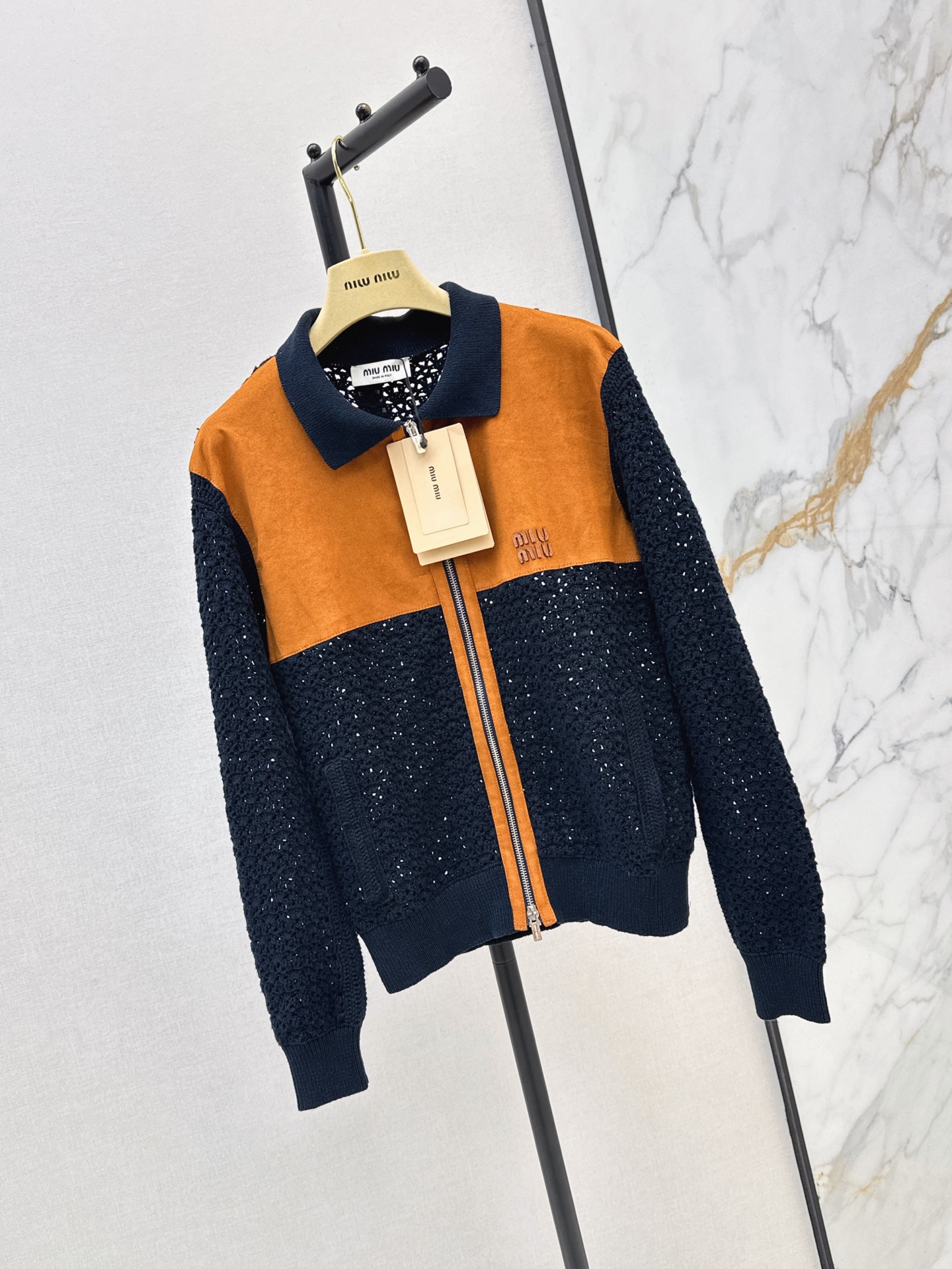 Miu 26fw suede contract knit jacket
