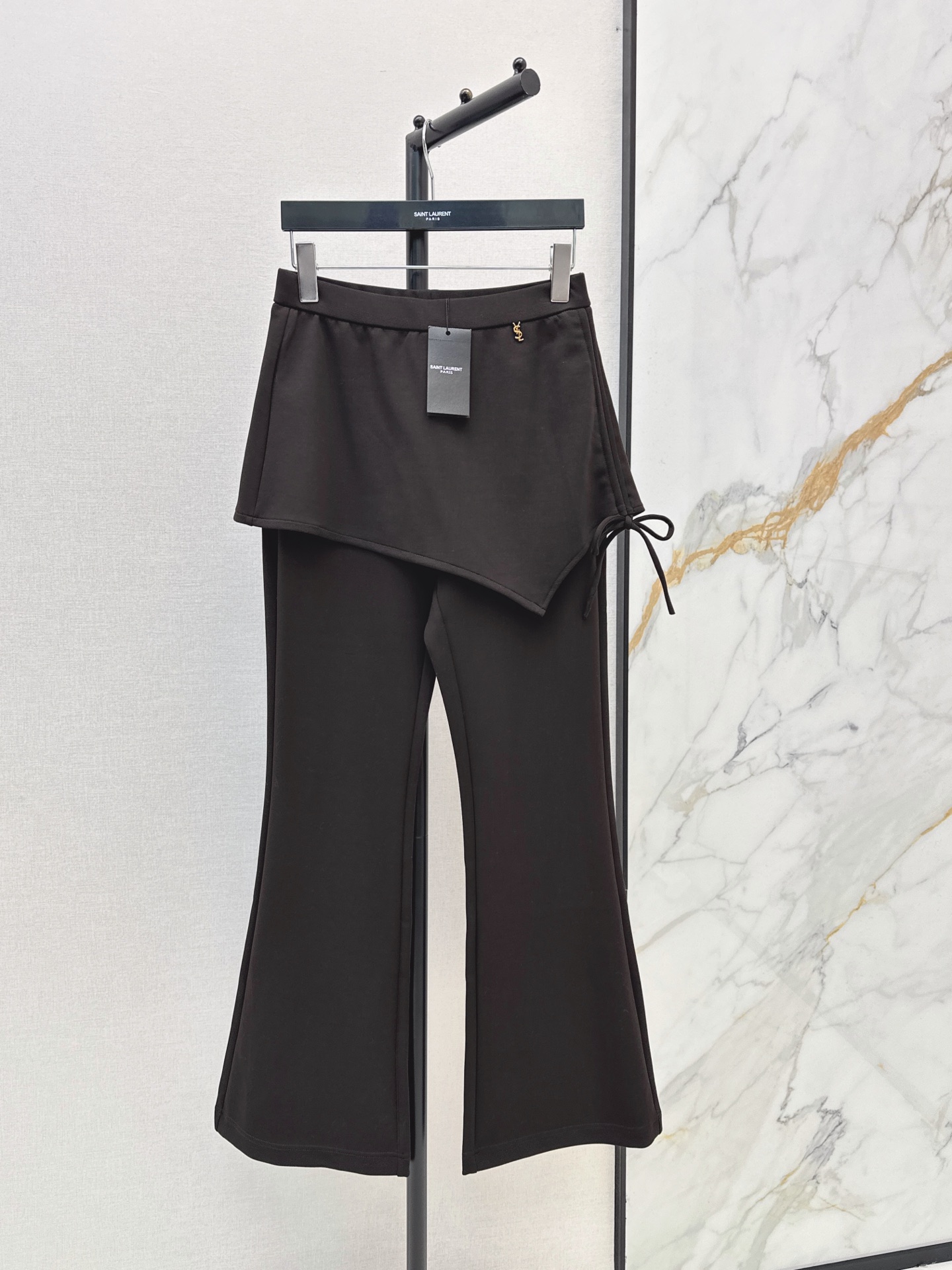 Sain 26fw asymmetric skirt-overlay flared pants