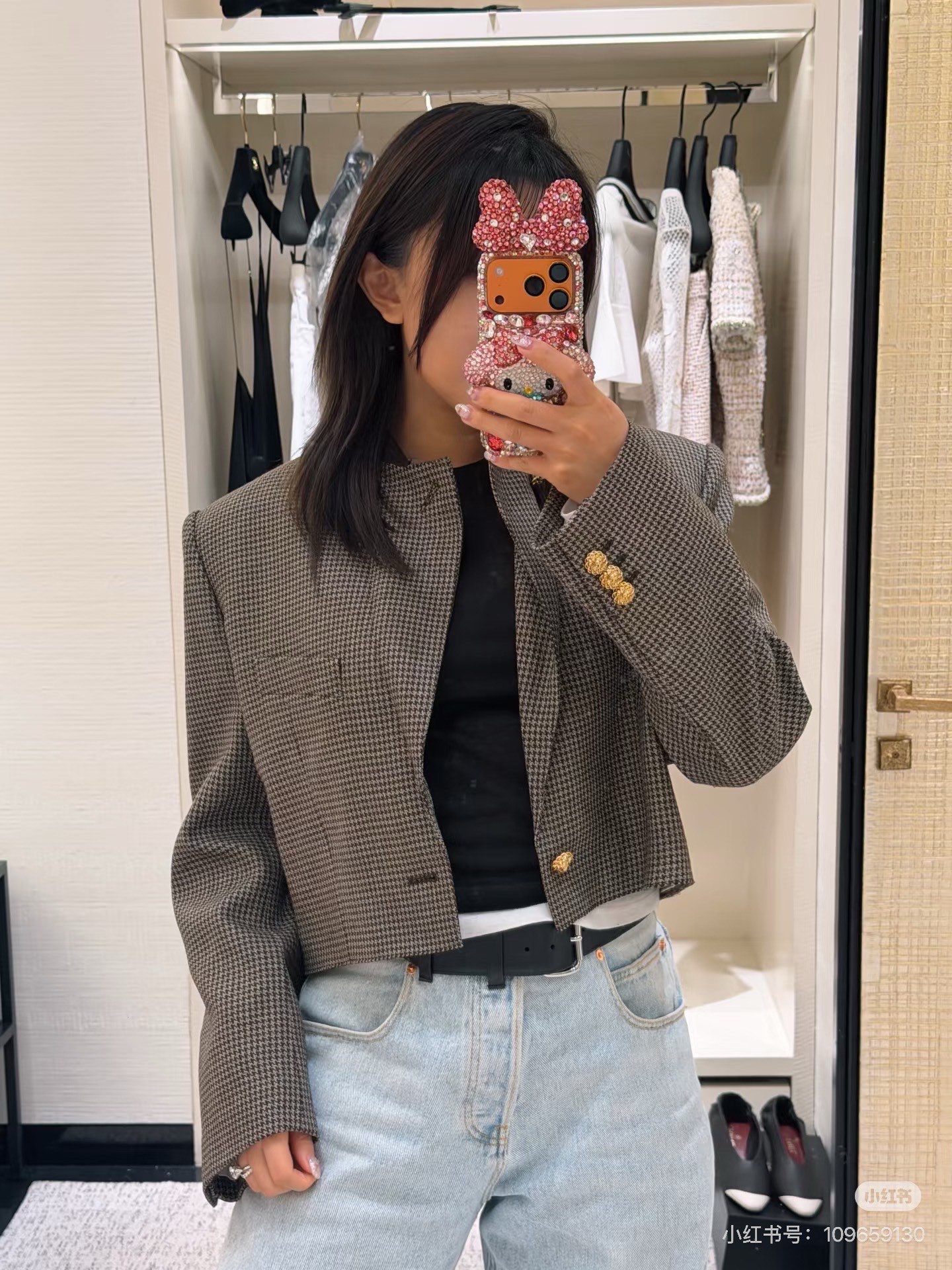 Chan 26fw cropped houndstooth jacket