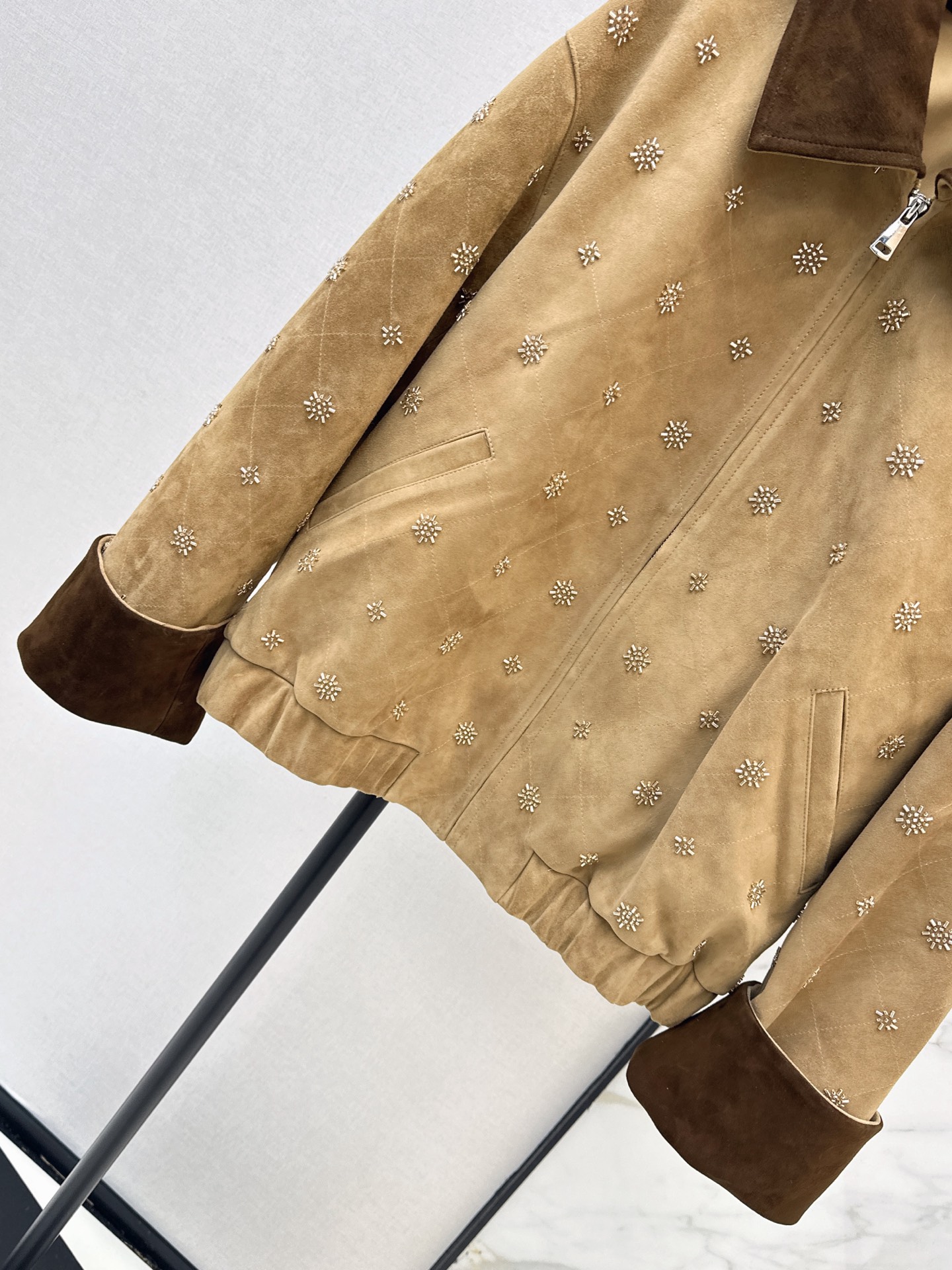 Miu 26fw suede-fleece beding jacket