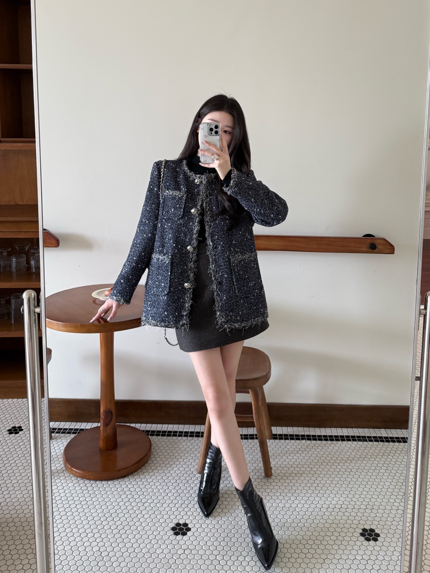 Chan 26fw goose down filled tweed woven jacket
