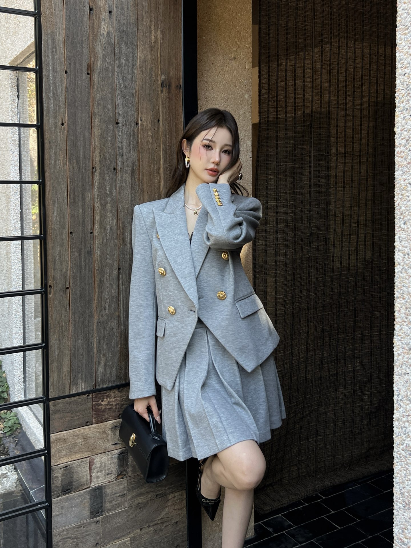 Bal 26fw blazer pleated skirt sets