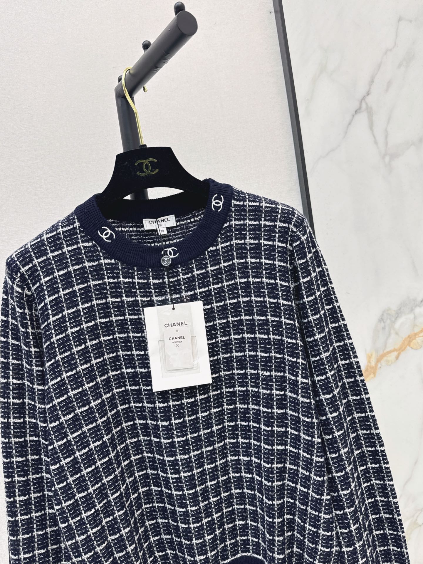 Chan 26fw check jacquard sweater