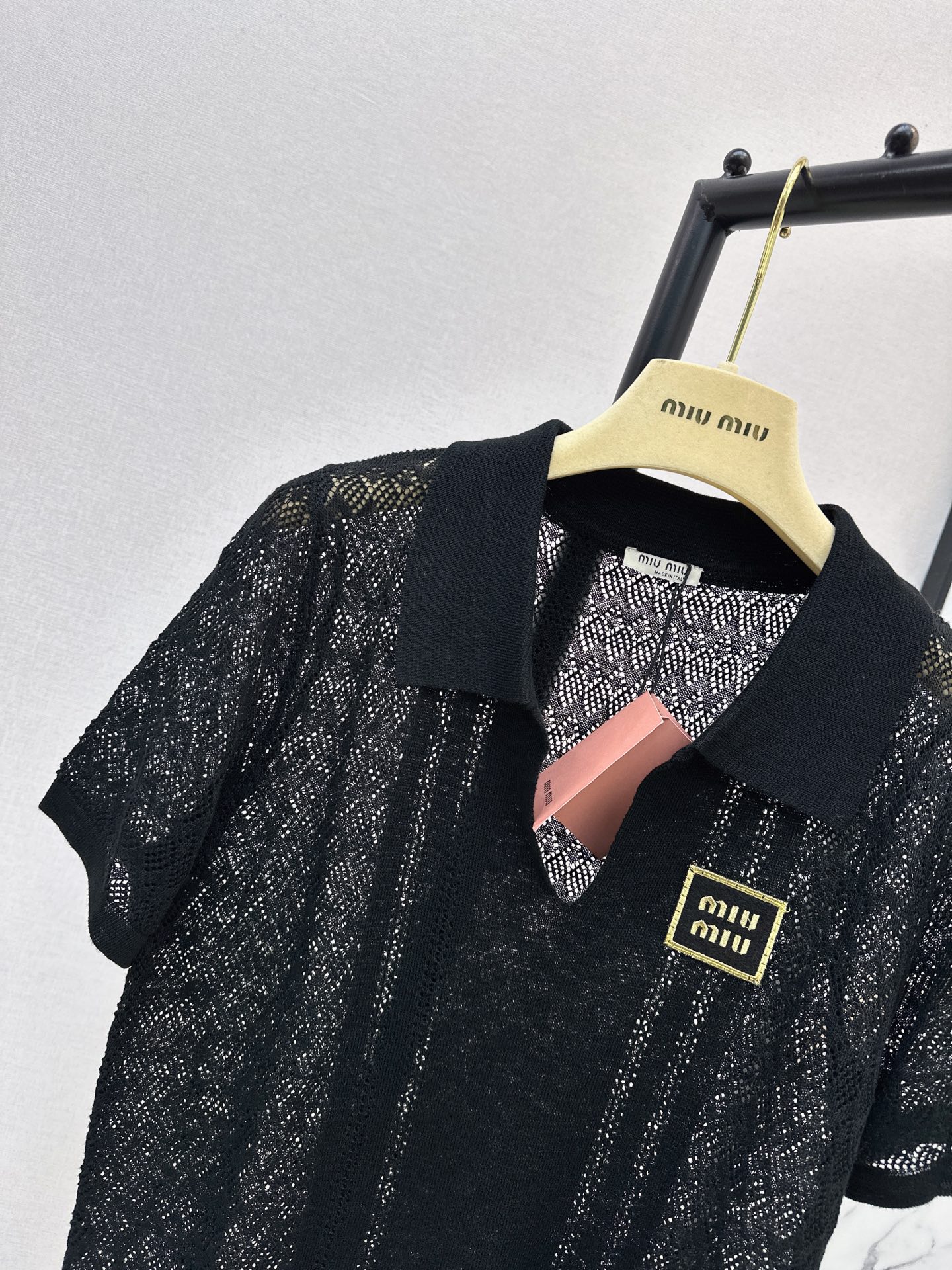 Miu 26fw hoolow lace knit top