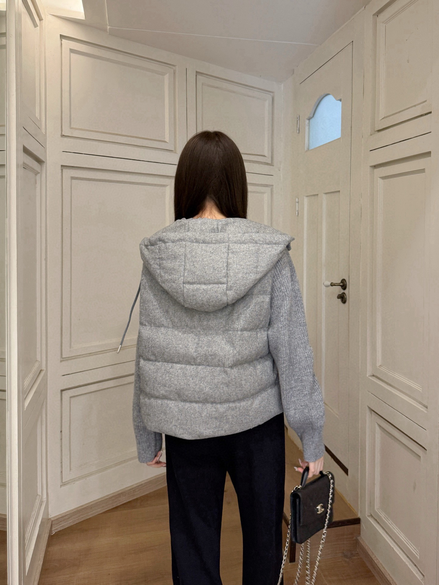 Brun 26fw knit contaract hooded down jacket