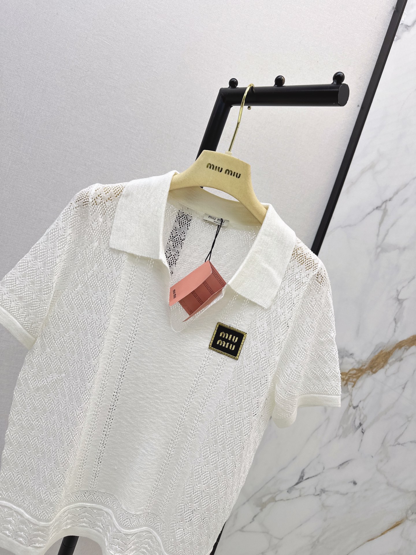 Miu 26fw hoolow lace knit top