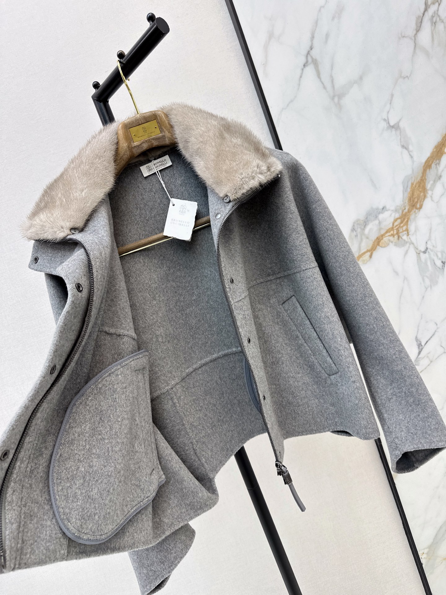Brun 26fw fur-trim wool jacket