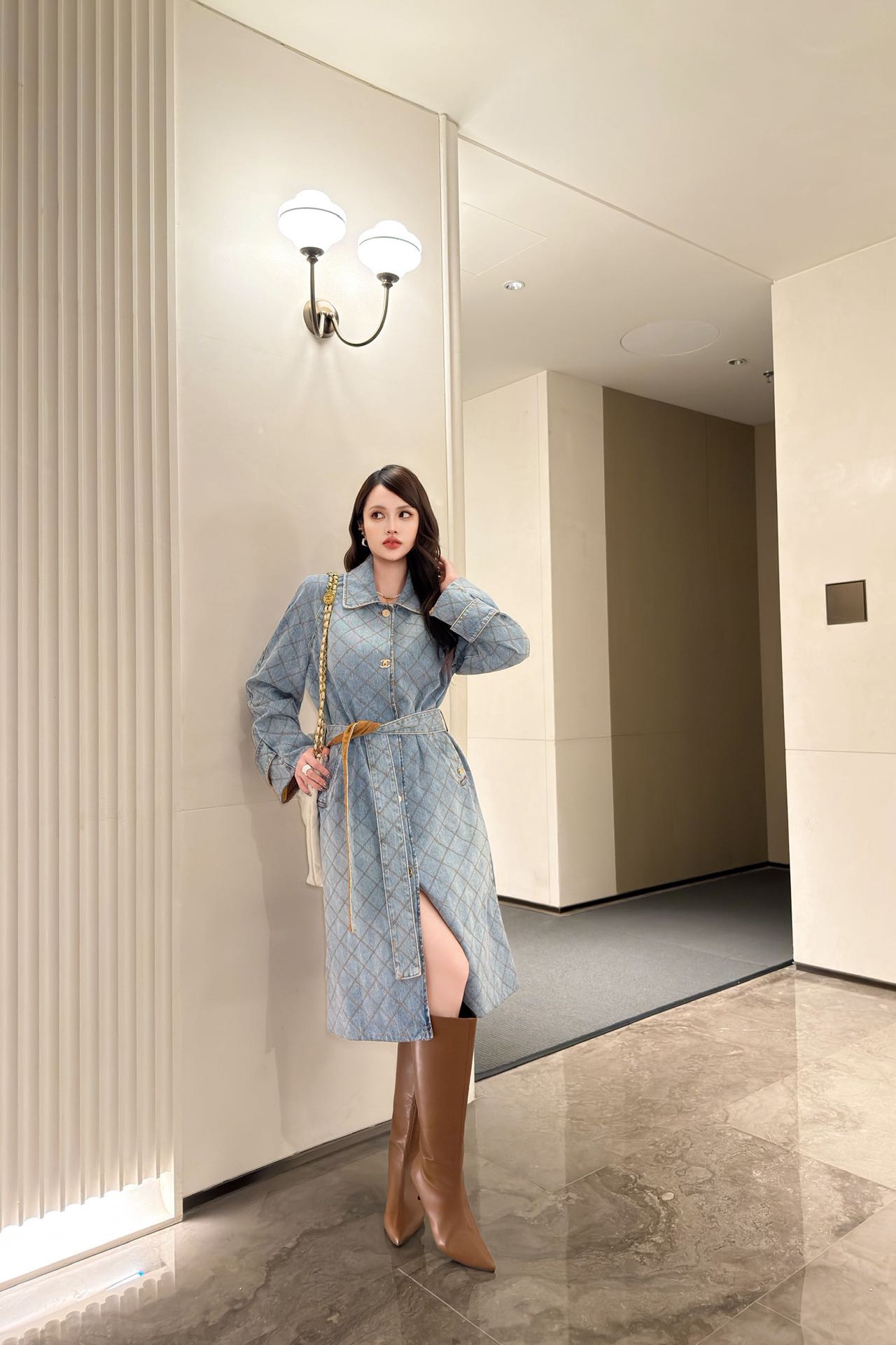 Chan 26fw belted denim trench coats