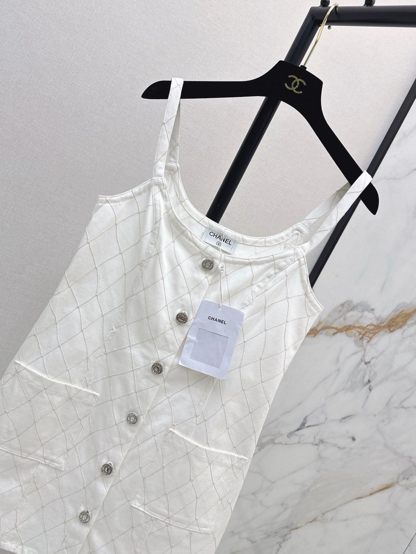Chan 26ss denim embroidery slip dress