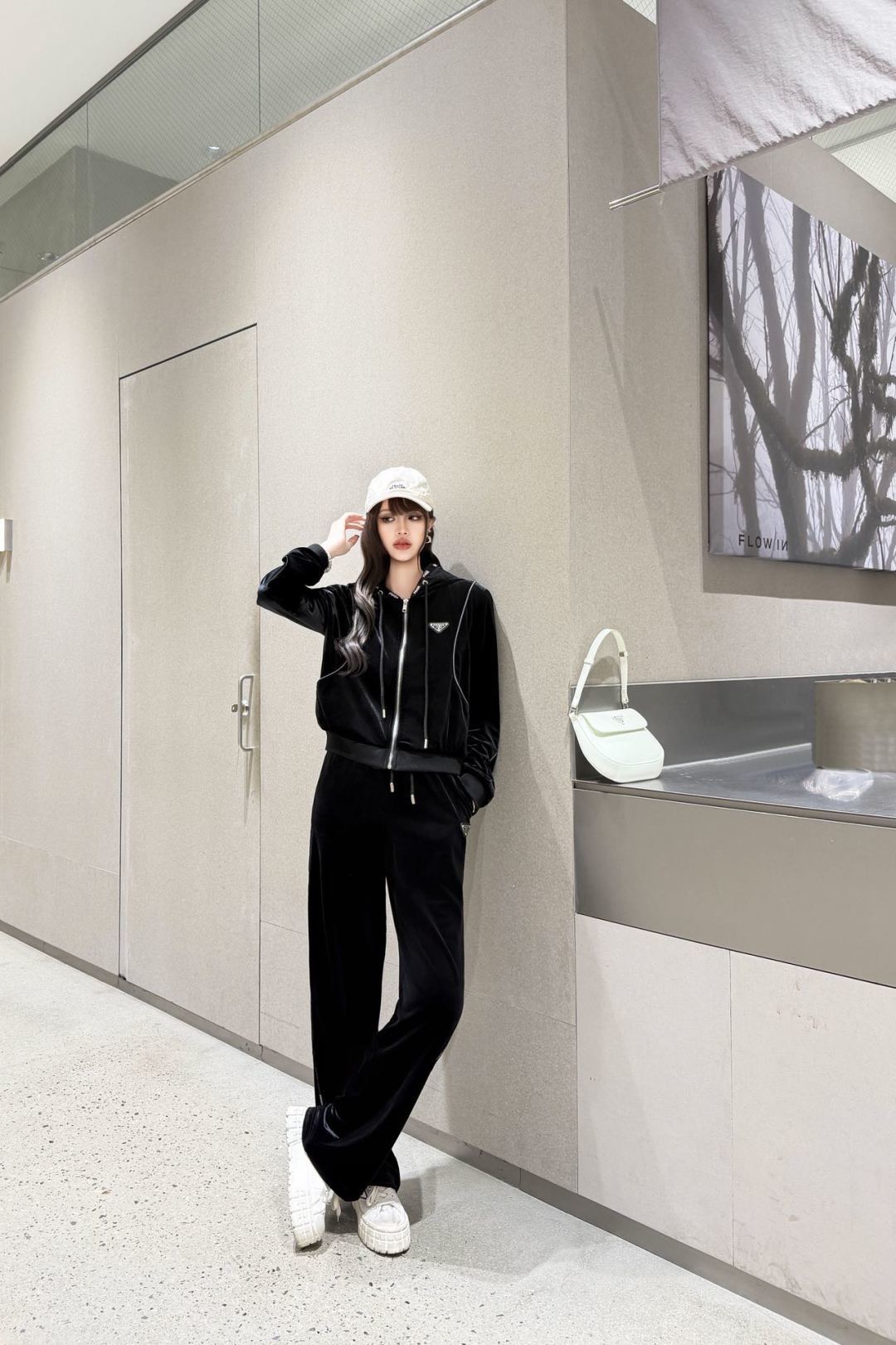 Pra 26fw velvet hooded jacket pant sets