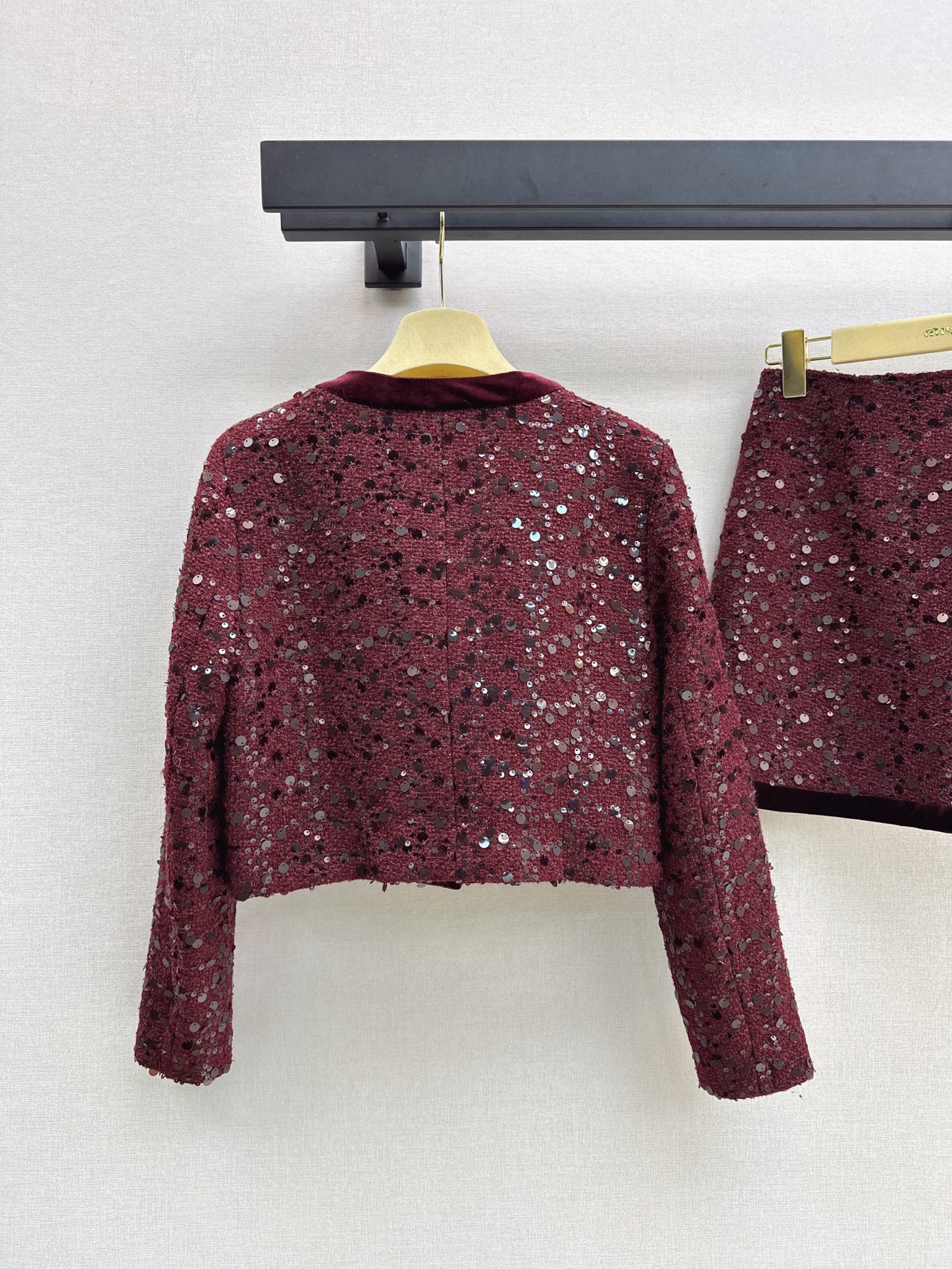 Chan 26fw tweed woven jacket A-line skirt sets